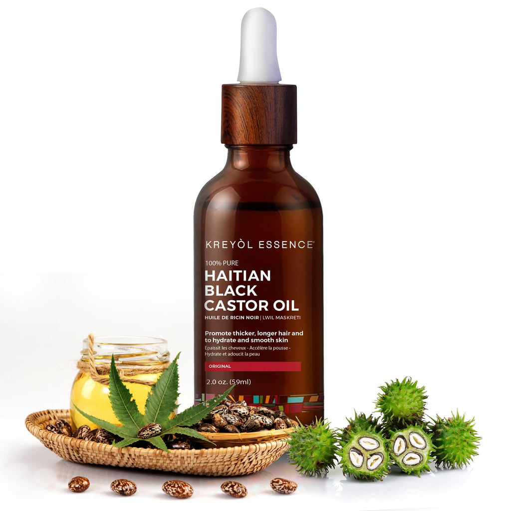 KREYÒL ESSENCE Haitian Black Castor Oil – Rosemary Peppermint, 2 oz, Glass Bottle, Cold-Pressed, Hexane Free