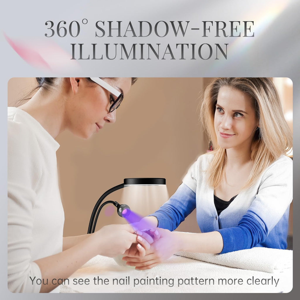 krofaue dual head uv nail lamp with 6x magnifier - 3 color temps, 365nm/395nm curing, usb desk clip