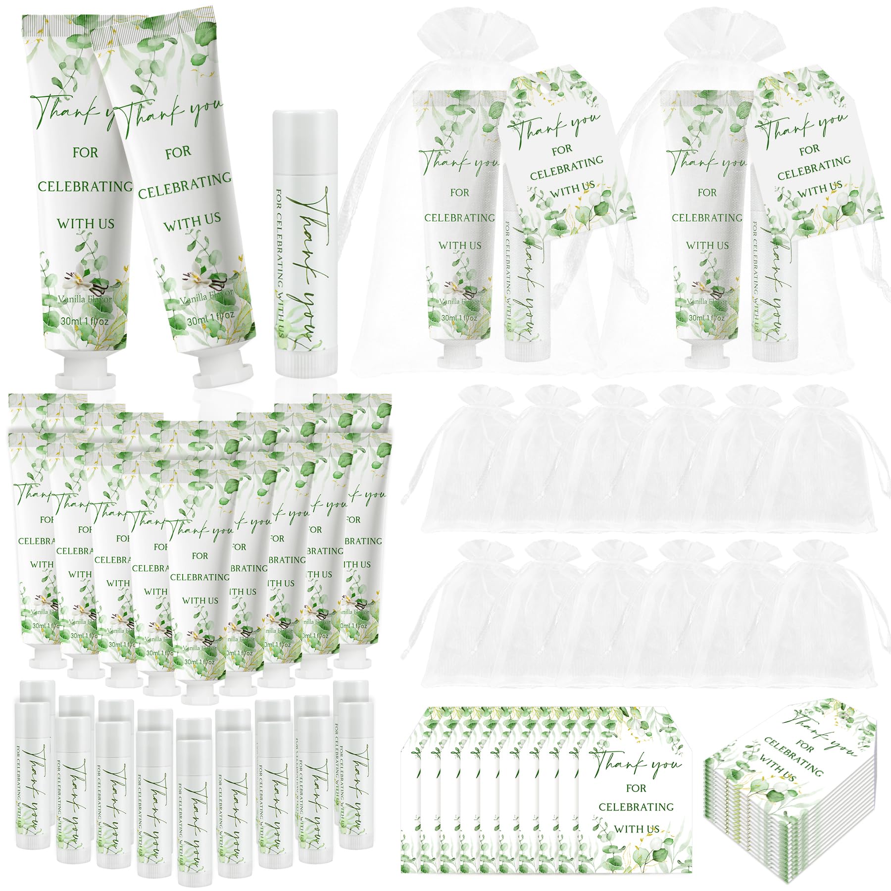 Kuabiz 30-Piece Hand Cream & Lip Balm Gift Set – Sage Green Eucalyptus Wedding Favors