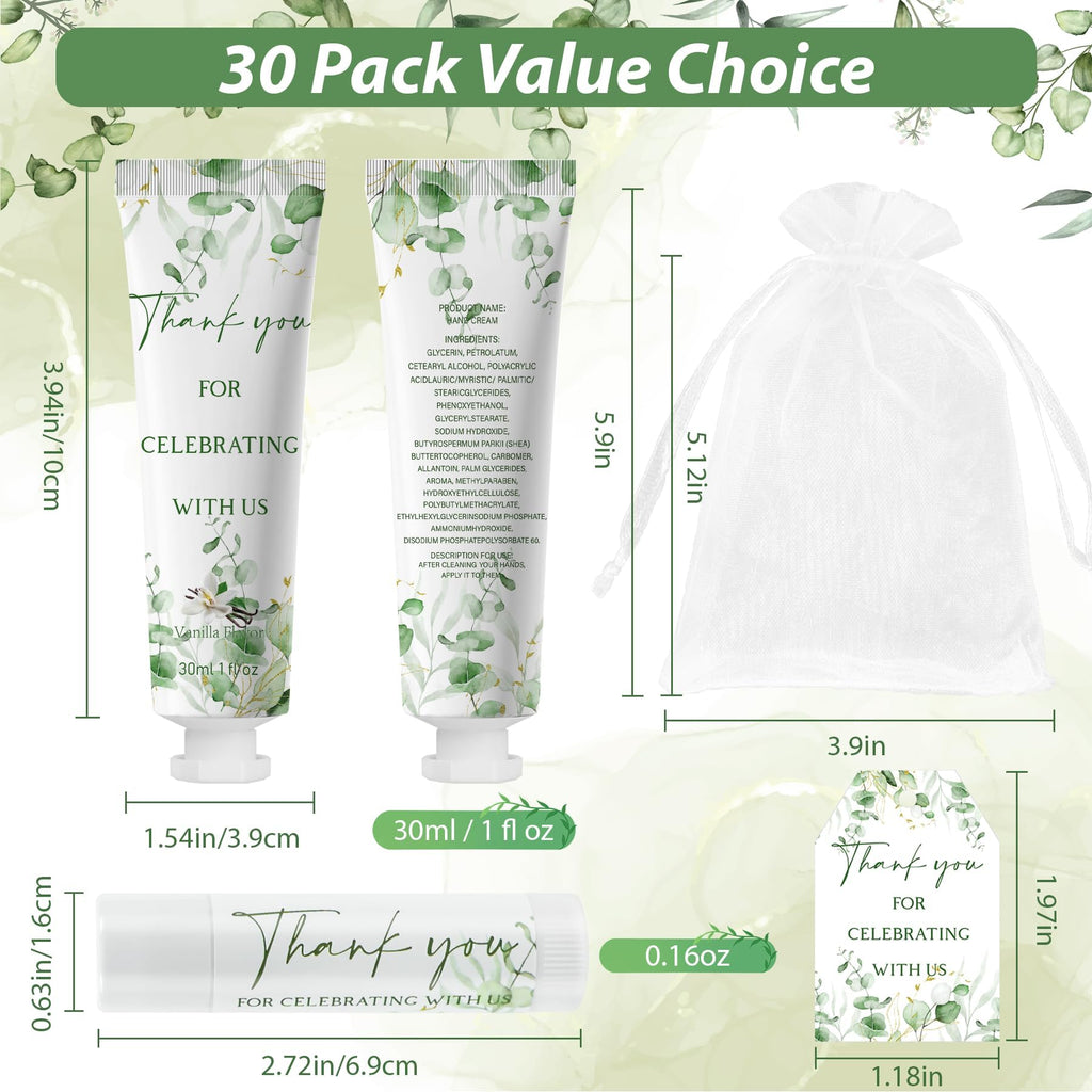 Kuabiz 30-Piece Hand Cream & Lip Balm Gift Set – Sage Green Eucalyptus Wedding Favors