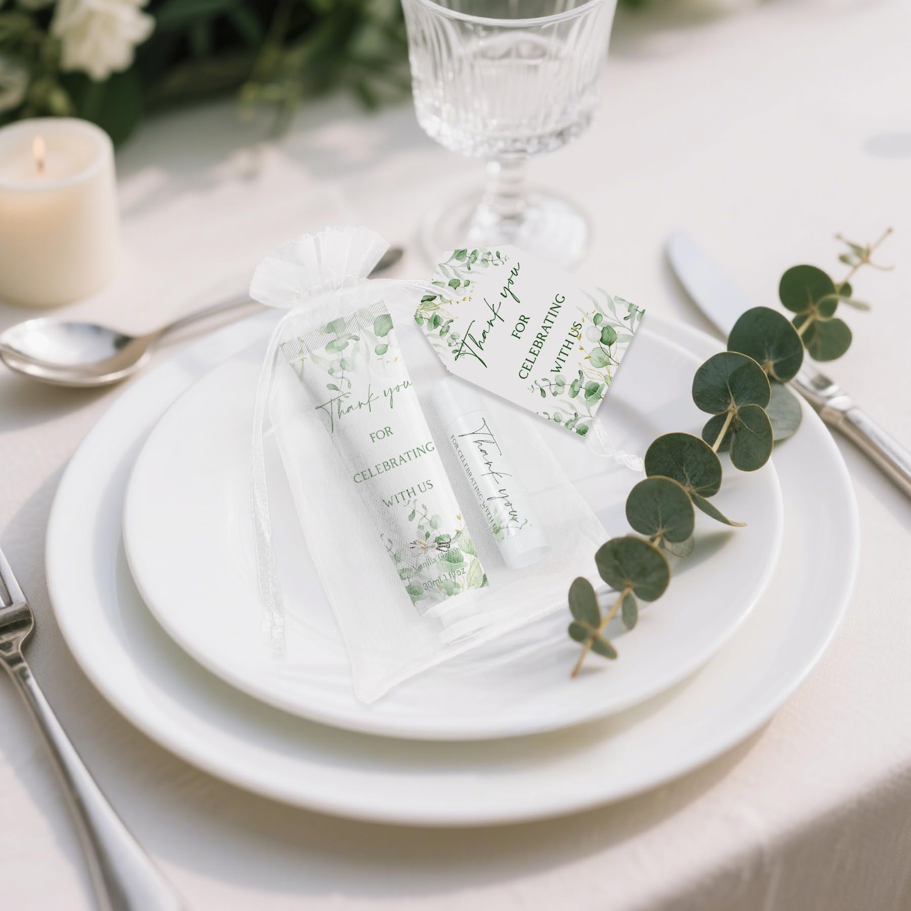 Kuabiz 30-Piece Hand Cream & Lip Balm Gift Set – Sage Green Eucalyptus Wedding Favors