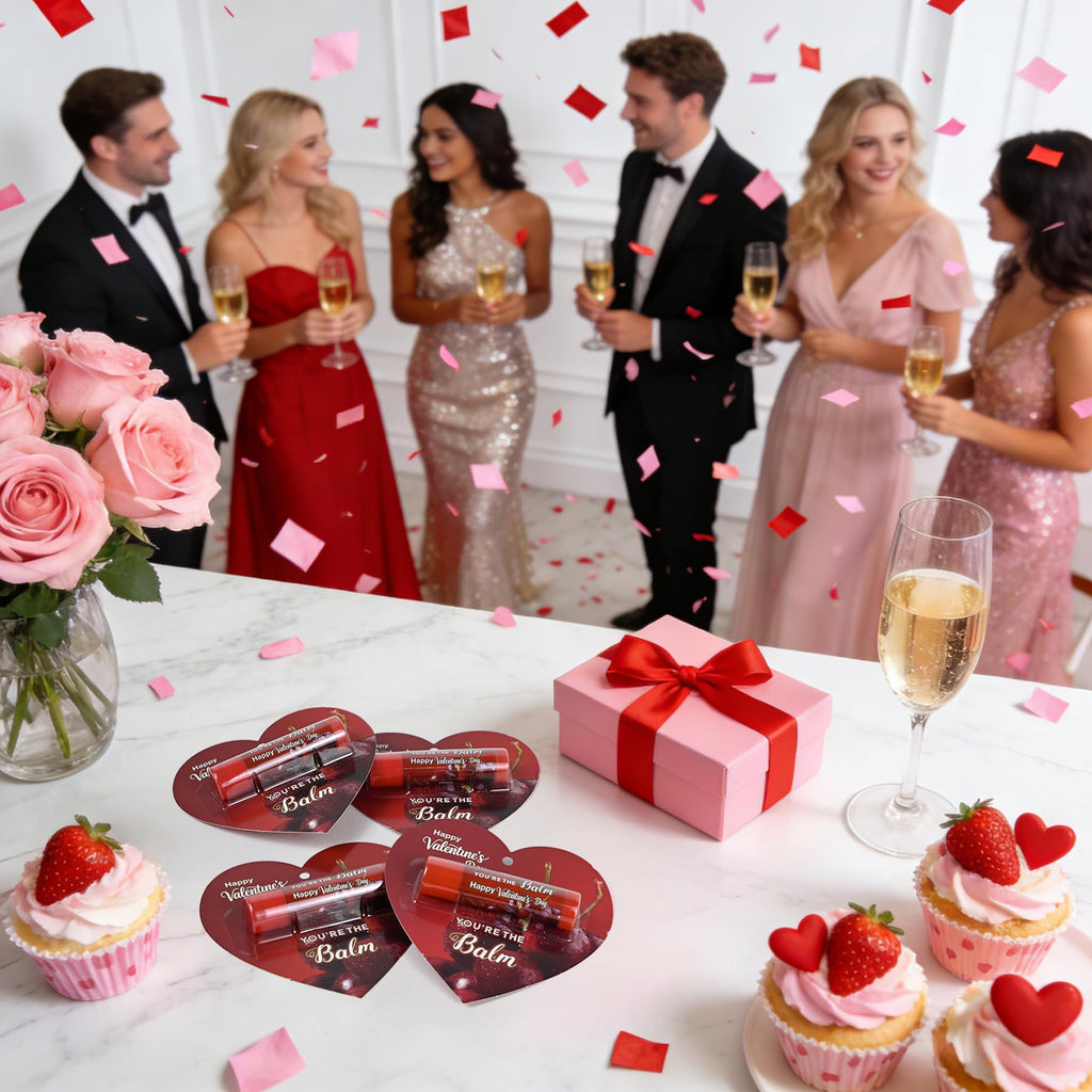 Kuabiz 30Pcs Valentines Lip Balm Bulk – Cherry Scent Gift Favors