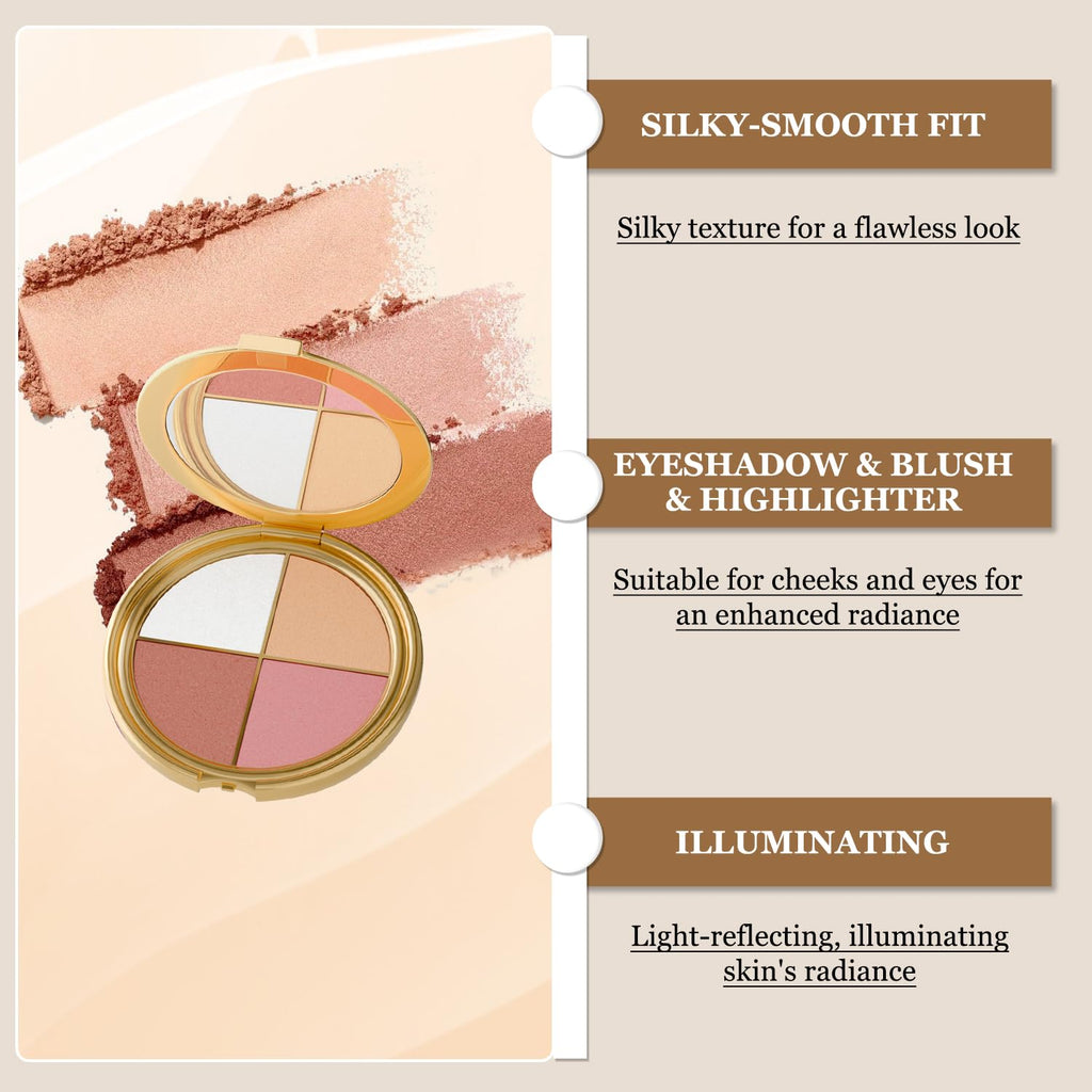 Kubot Eye & Cheek Palette – 4-in-1 Eyeshadow, Blush, Contour & Highlighter Kit