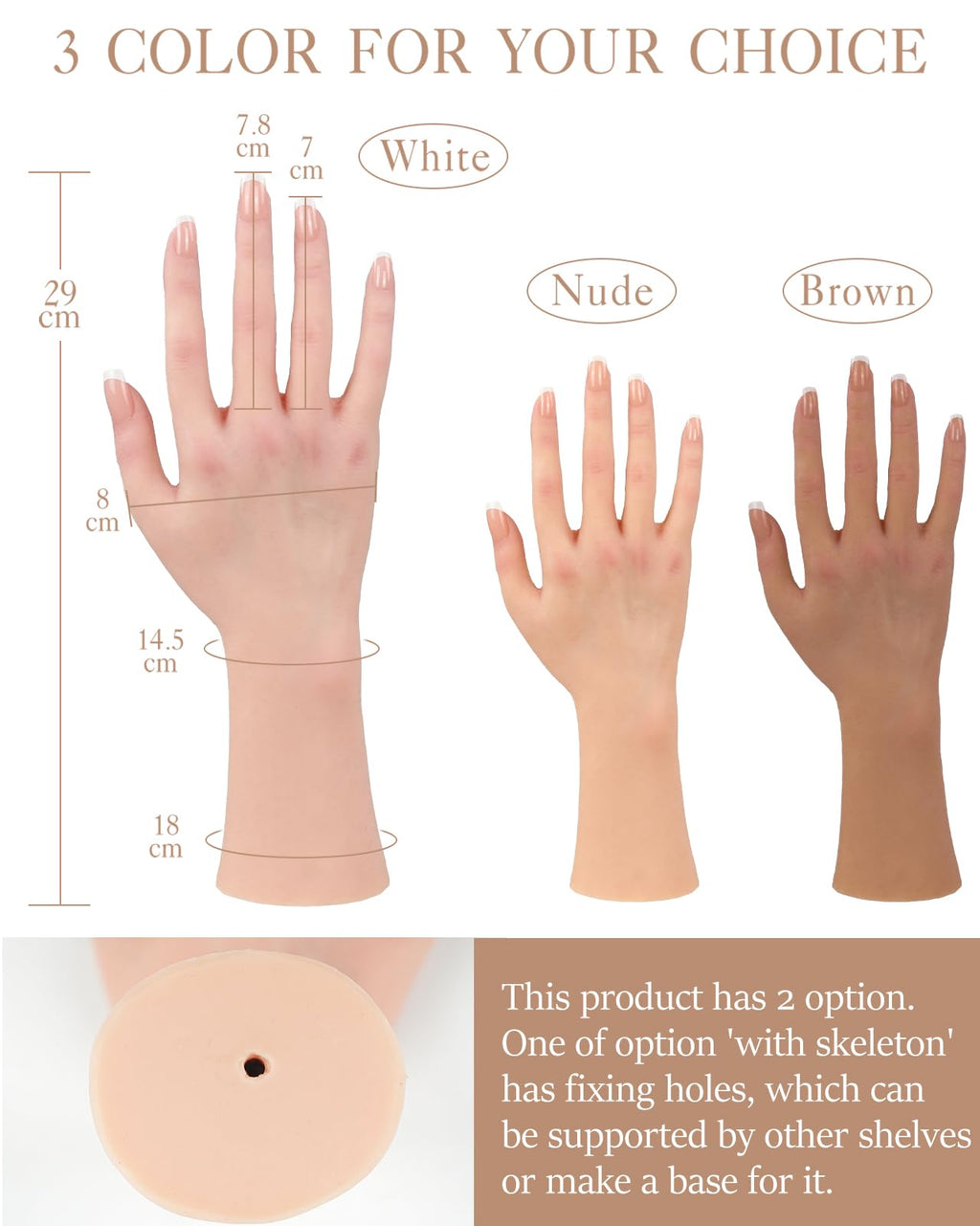 KUMIHO Realistic Silicone Female Hand Model with Skeleton – Right Hand, Nude