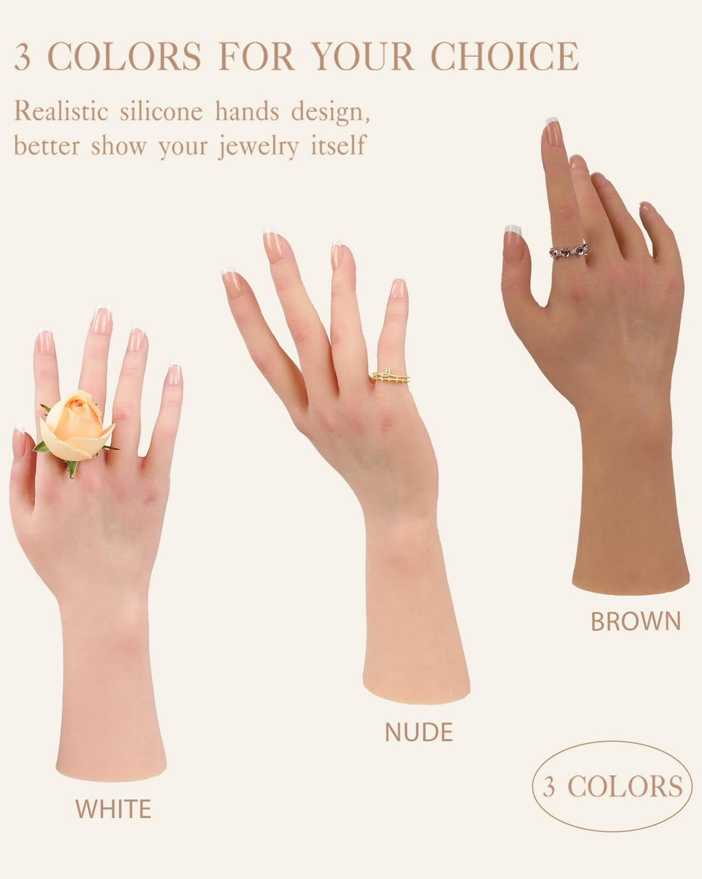 KUMIHO Realistic Silicone Female Hand Model with Skeleton – Right Hand, Nude