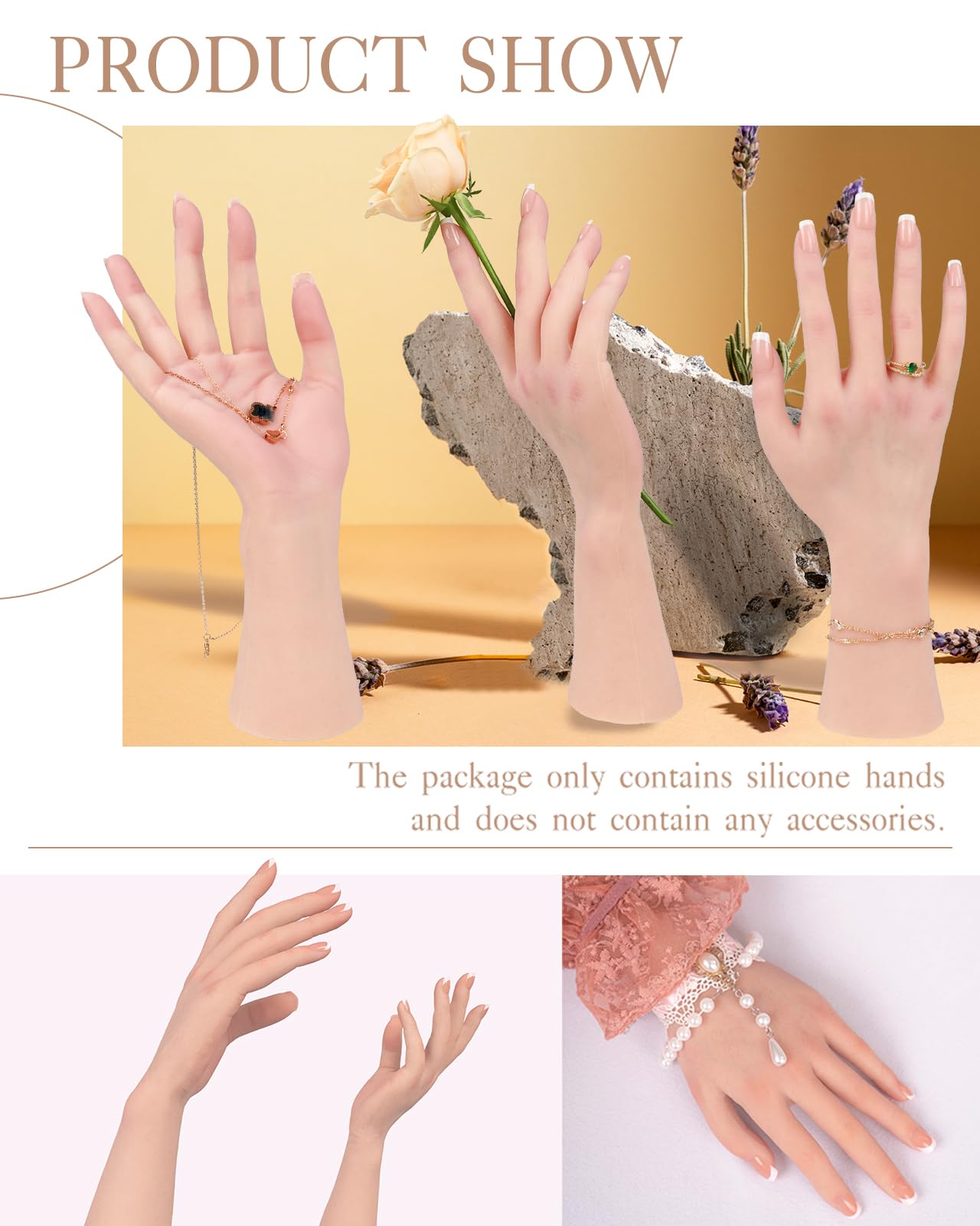 KUMIHO Realistic Silicone Female Hand Model with Skeleton – Right Hand, Nude