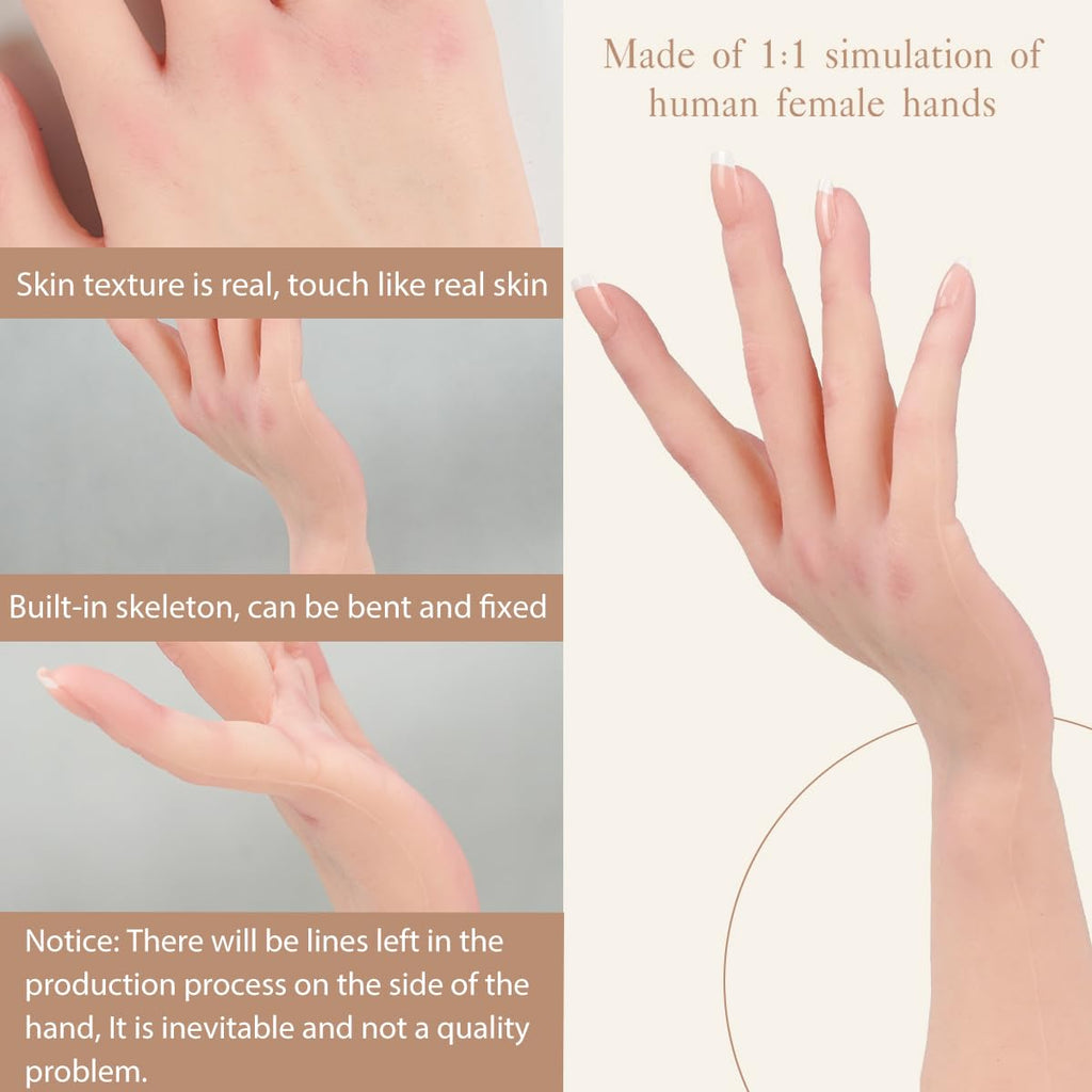 KUMIHO Realistic Silicone Female Hand with Skeleton – Jewelry Display & Tattoo Practice