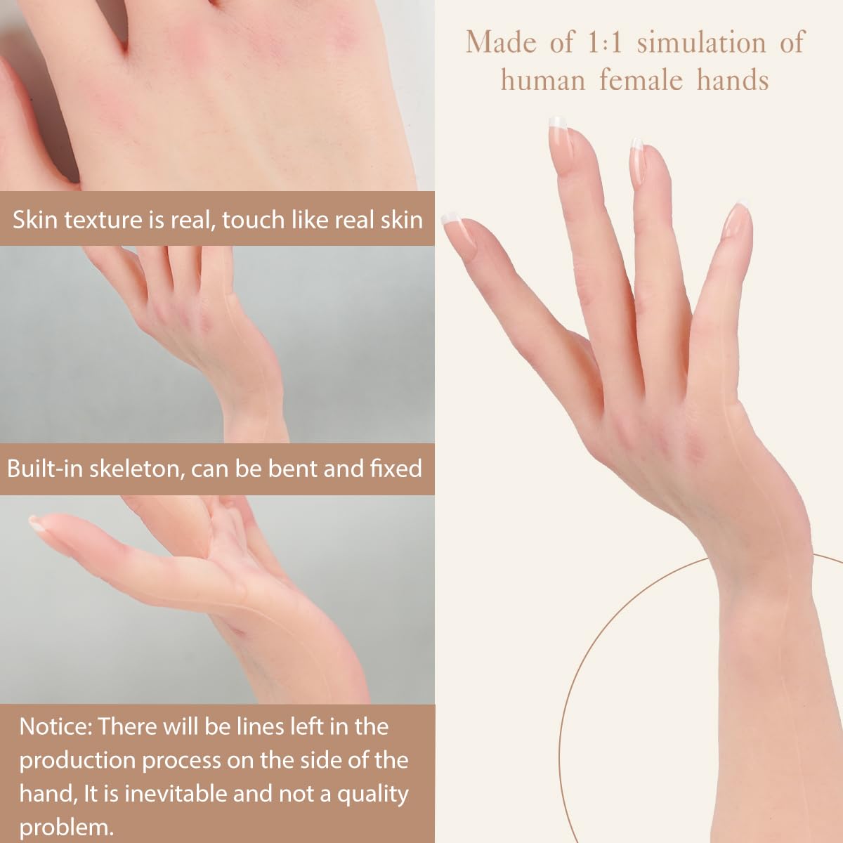 KUMIHO Realistic Silicone Female Hand with Skeleton – Jewelry Display & Tattoo Practice