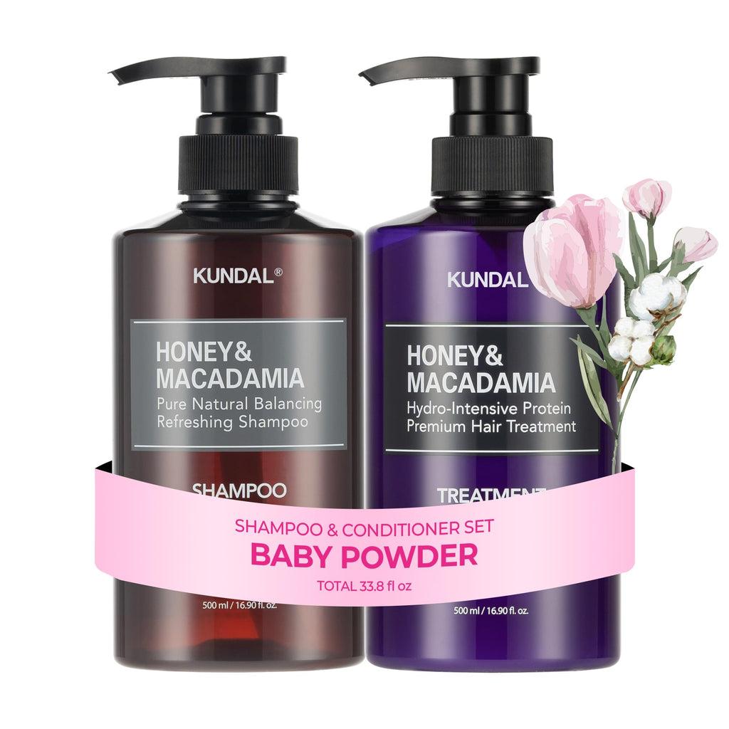 KUNDAL Korean Shampoo & Conditioner Set [Baby Powder] – Sulfate-Free, Argan & Macadamia Oil, 16.9 oz Each