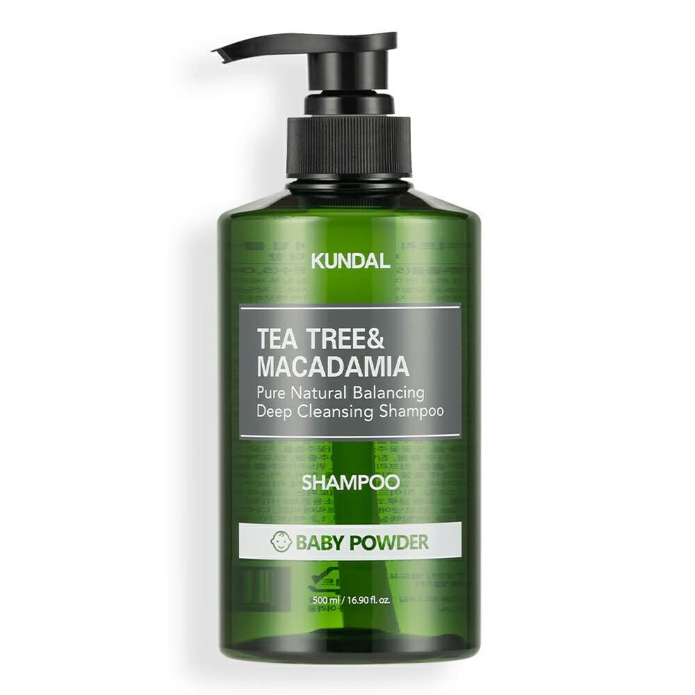 KUNDAL Baby Powder Tea Tree & Macadamia Shampoo – Deep Cleansing, Plant-Based, pH-Balanced 16.9 oz