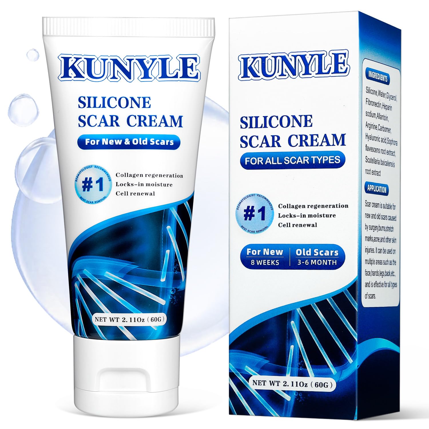 Kunyle Silicone Scar Cream - Advanced Scar Gel for Surgical Scars, Keloids, and Stretch Marks | 2.11 oz (60 g)