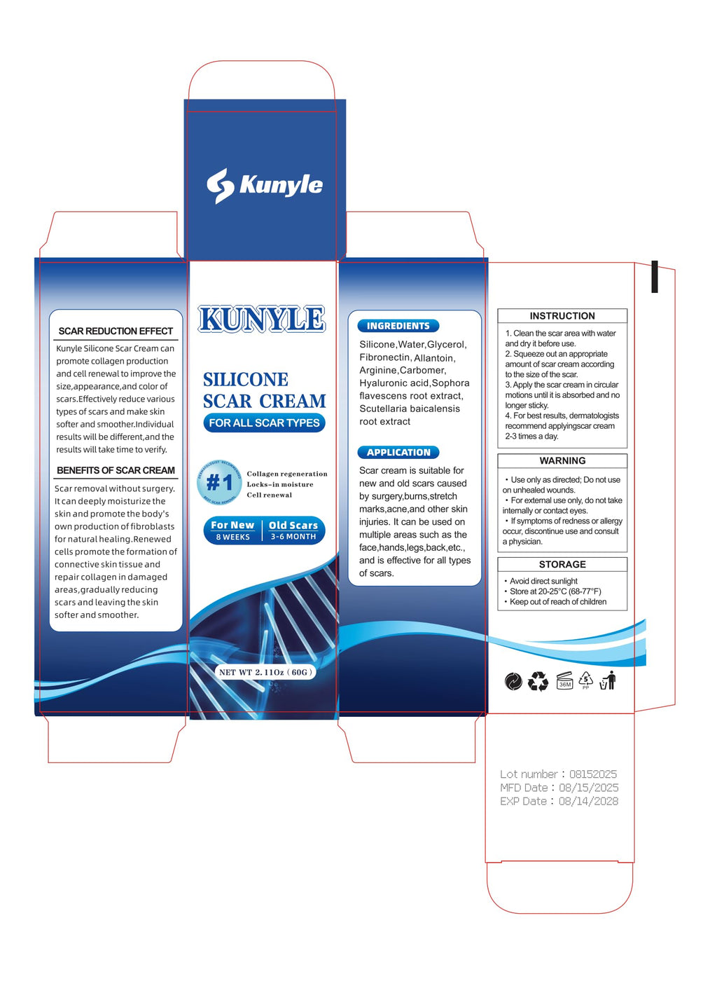 Kunyle Silicone Scar Cream - Advanced Scar Gel for Surgical Scars, Keloids, and Stretch Marks | 2.11 oz (60 g)