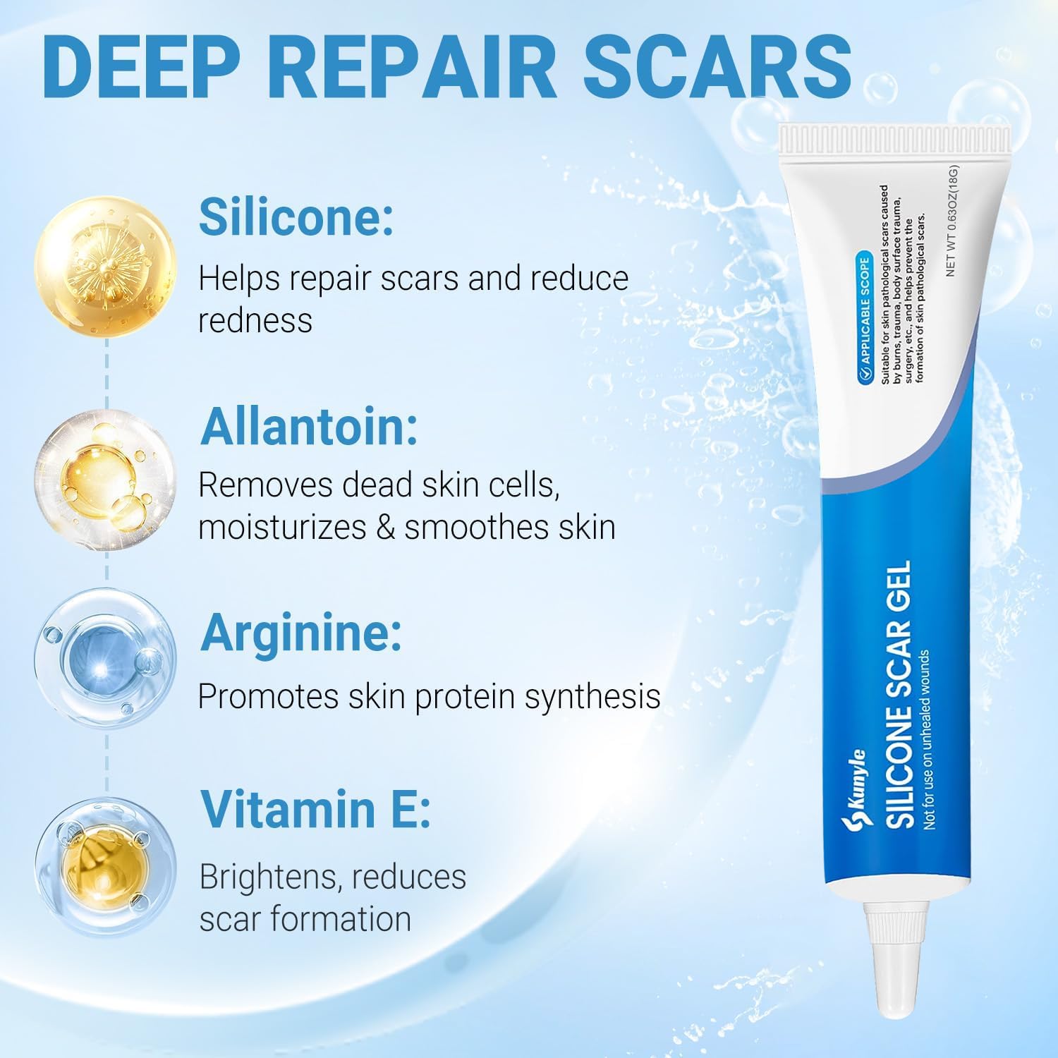 Kunyle Silicone Scar Gel - Advanced Scar Cream for Surgical Scars & Stretch Marks | 0.63oz