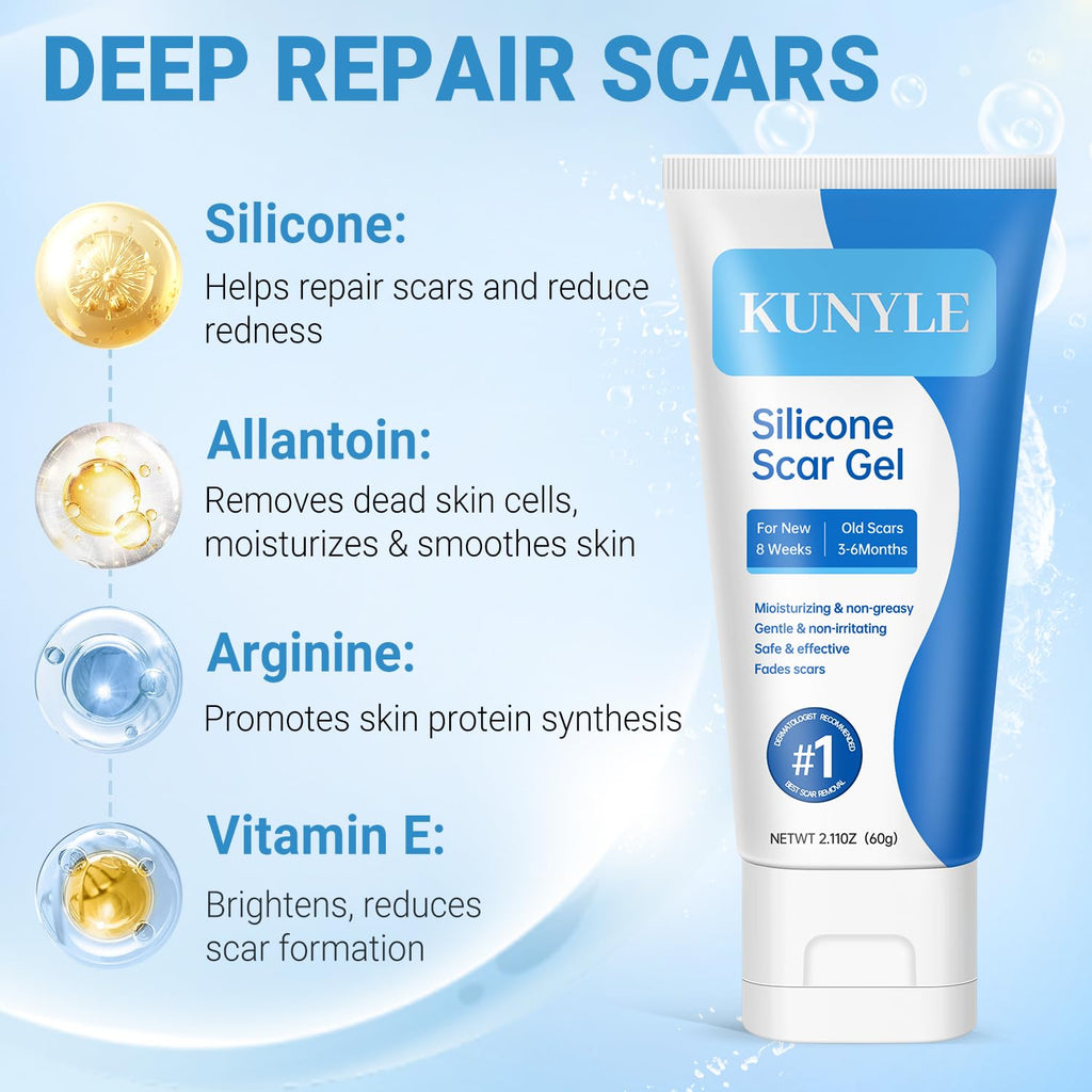 Kunyle Silicone Scar Gel – Advanced Scar Cream for Surgical Scars, Stretch Marks & Keloids | 2.11oz