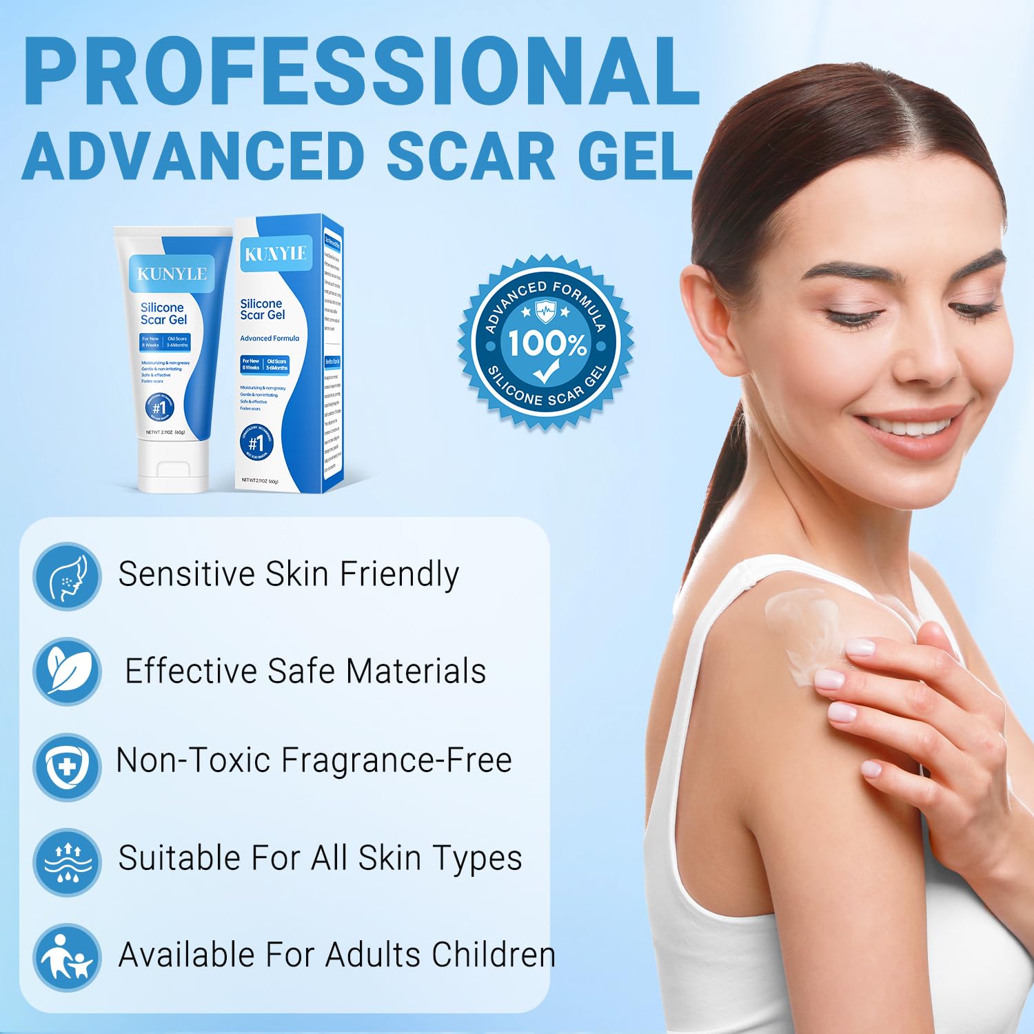 Kunyle Silicone Scar Gel – Advanced Scar Cream for Surgical Scars, Stretch Marks & Keloids | 2.11oz