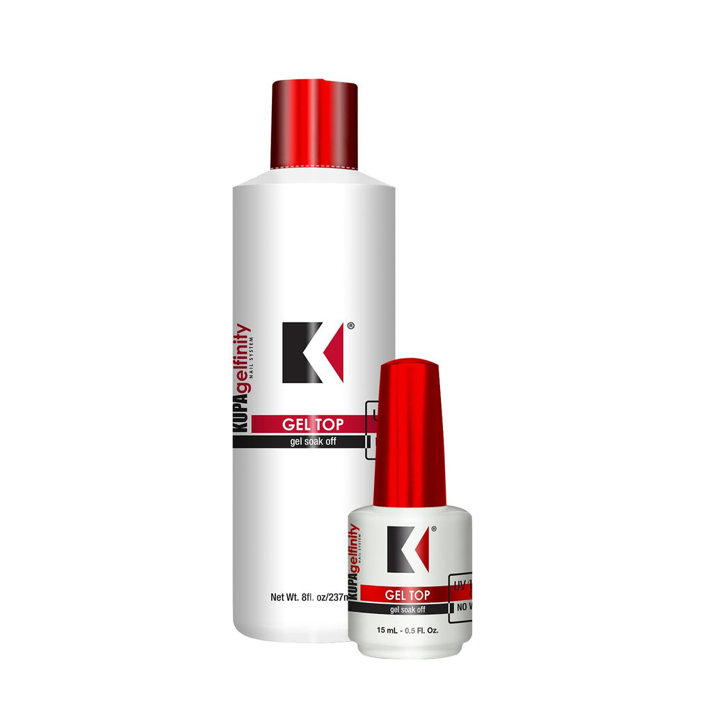 KUPA GelFinity Soak Off Gel Top Coat – High Gloss No-Wipe Finish Bundle (8.0 fl oz + 0.5 fl oz)