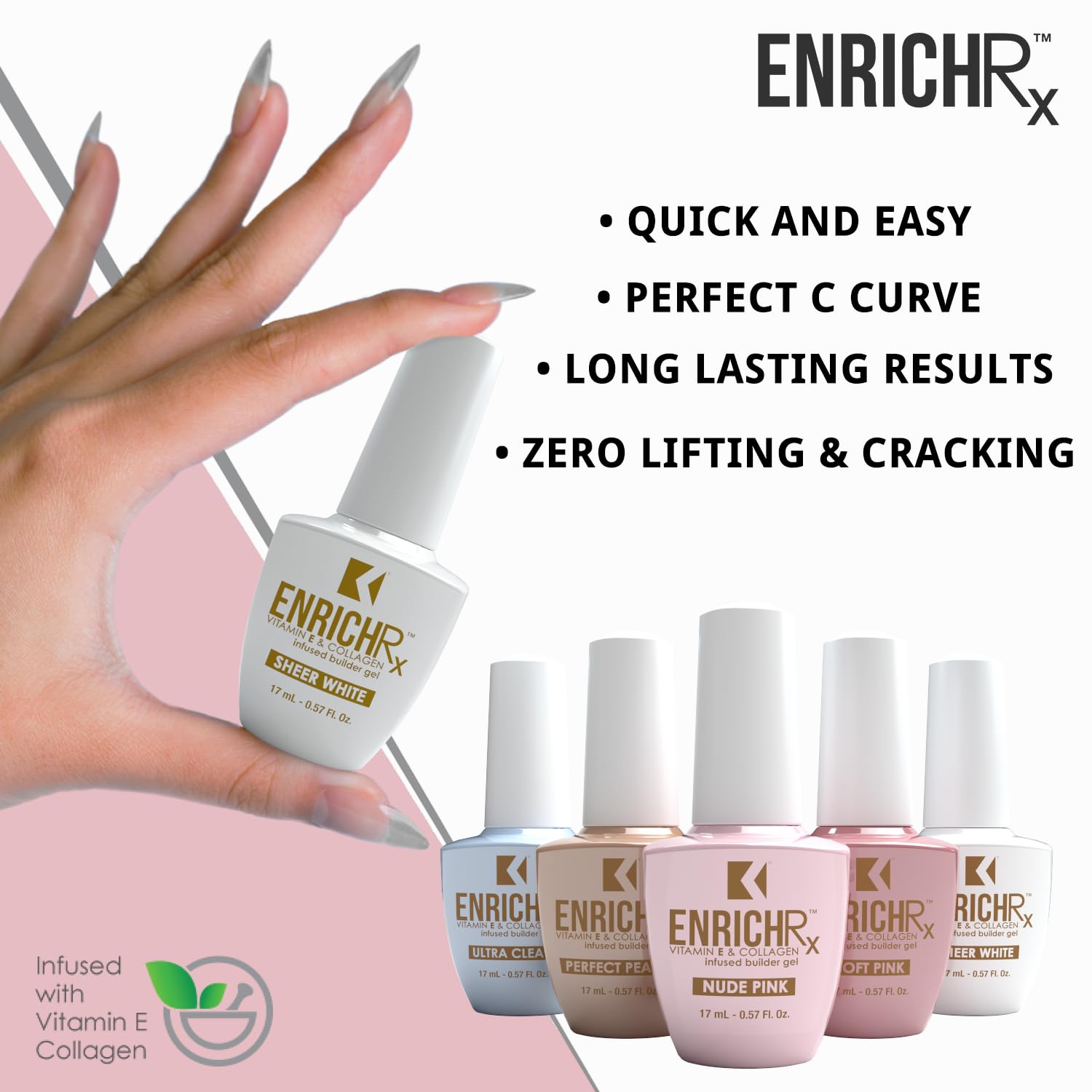 KUPA GelFinity EnrichRx Infused Builder Gel 0.57 fl oz – Nude Pink | Builds Natural Nail Structure