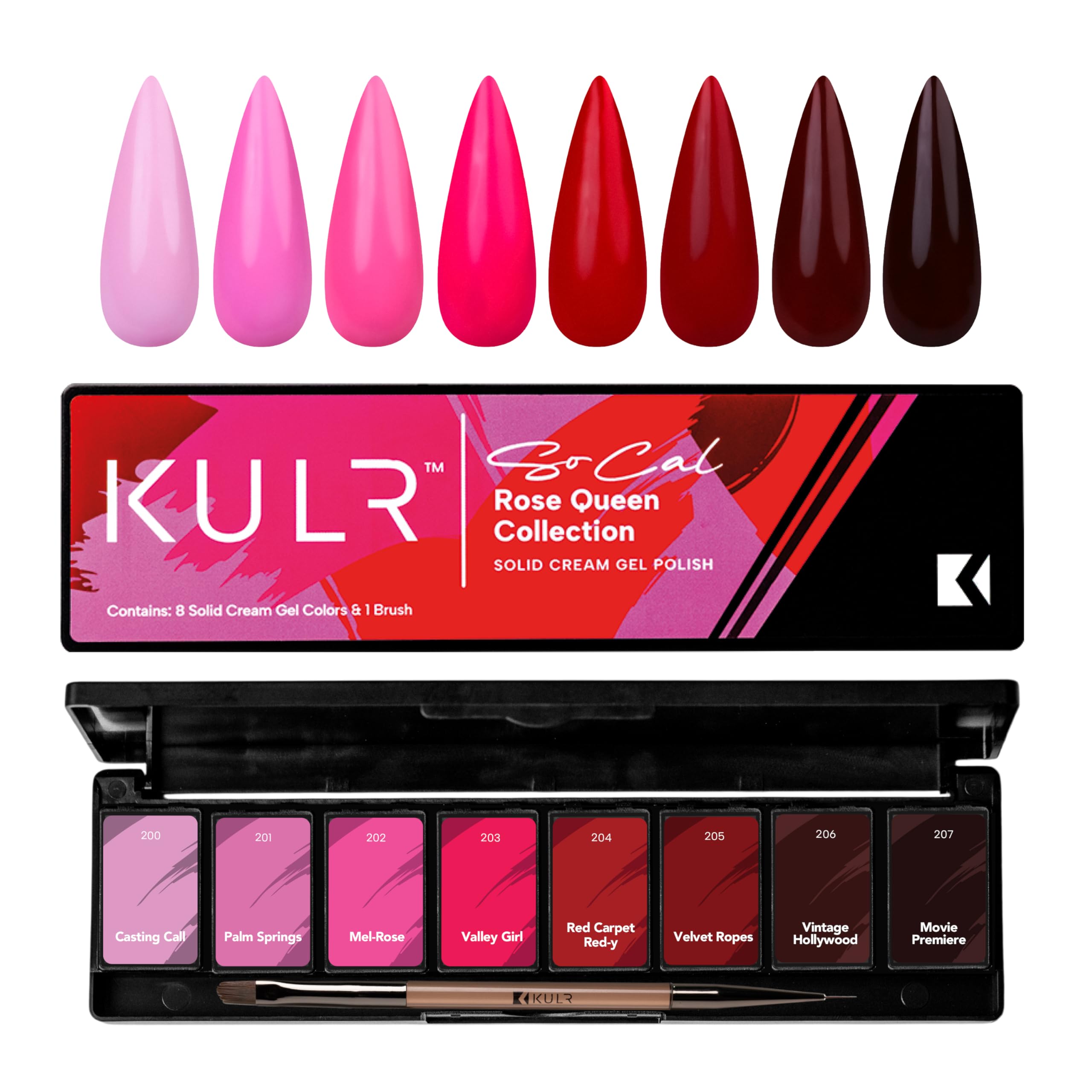 KUPA KULR Solid Cream Gel Nail Polish – Rose Queen (8 Bold Colors) + 1 Brush Included