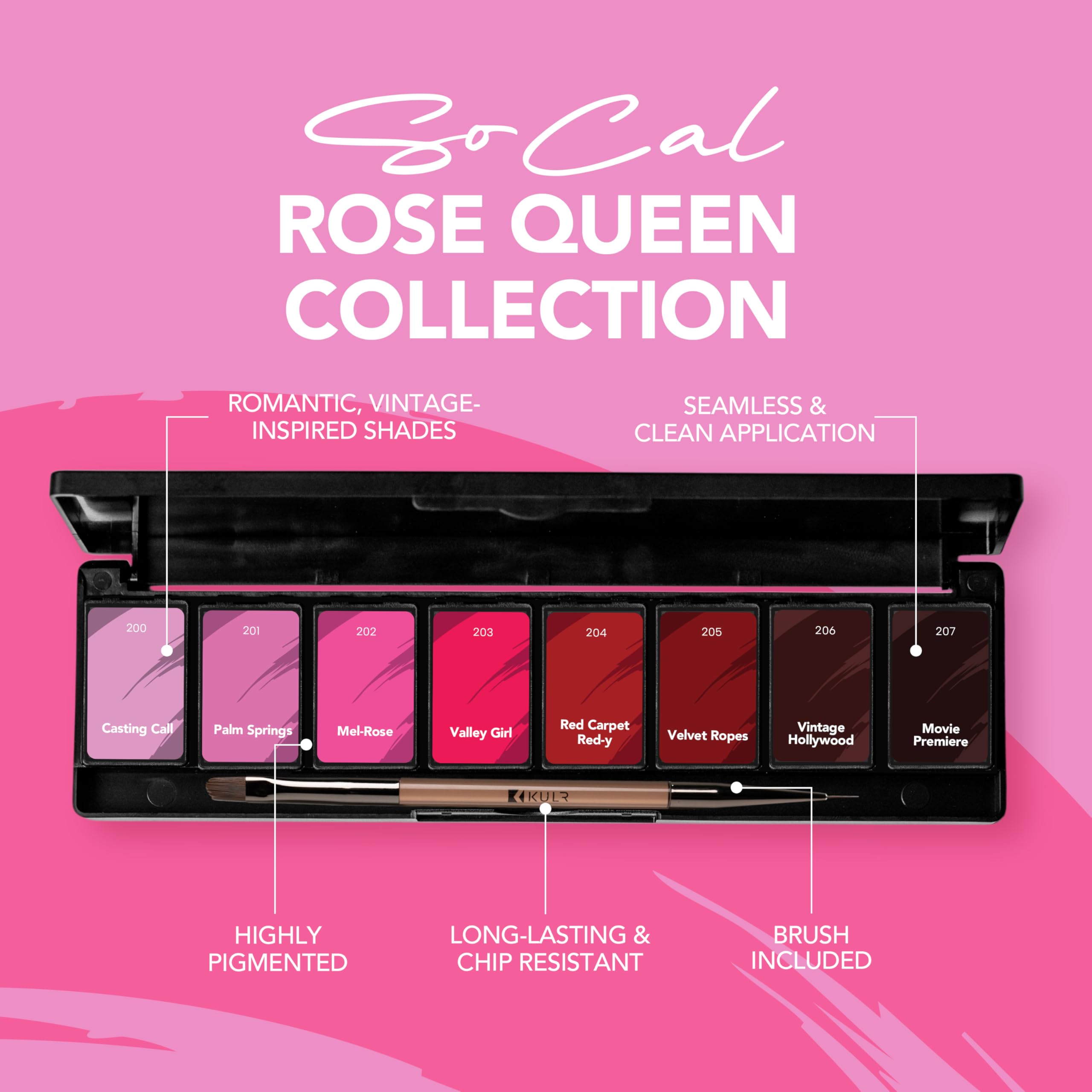 KUPA KULR Solid Cream Gel Nail Polish – Rose Queen (8 Bold Colors) + 1 Brush Included