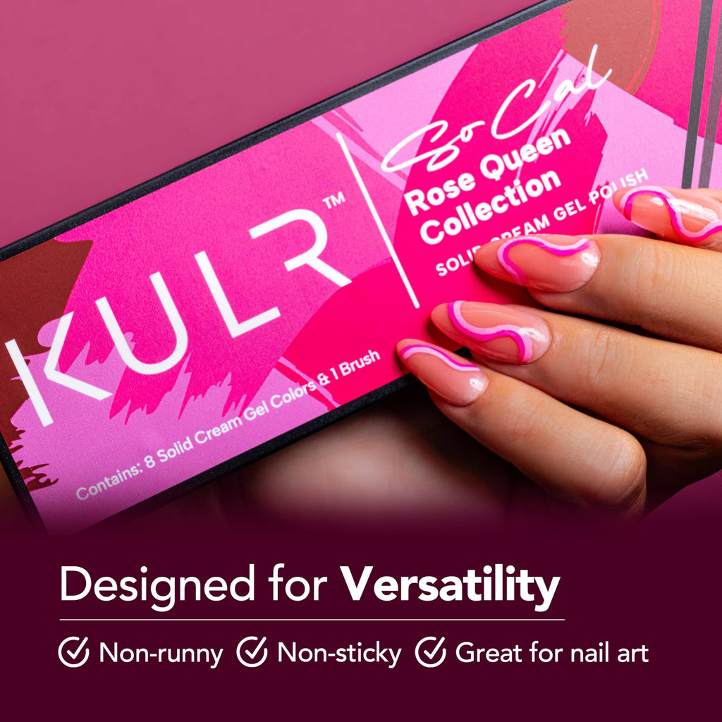 KUPA KULR Solid Cream Gel Nail Polish – Rose Queen (8 Bold Colors) + 1 Brush Included