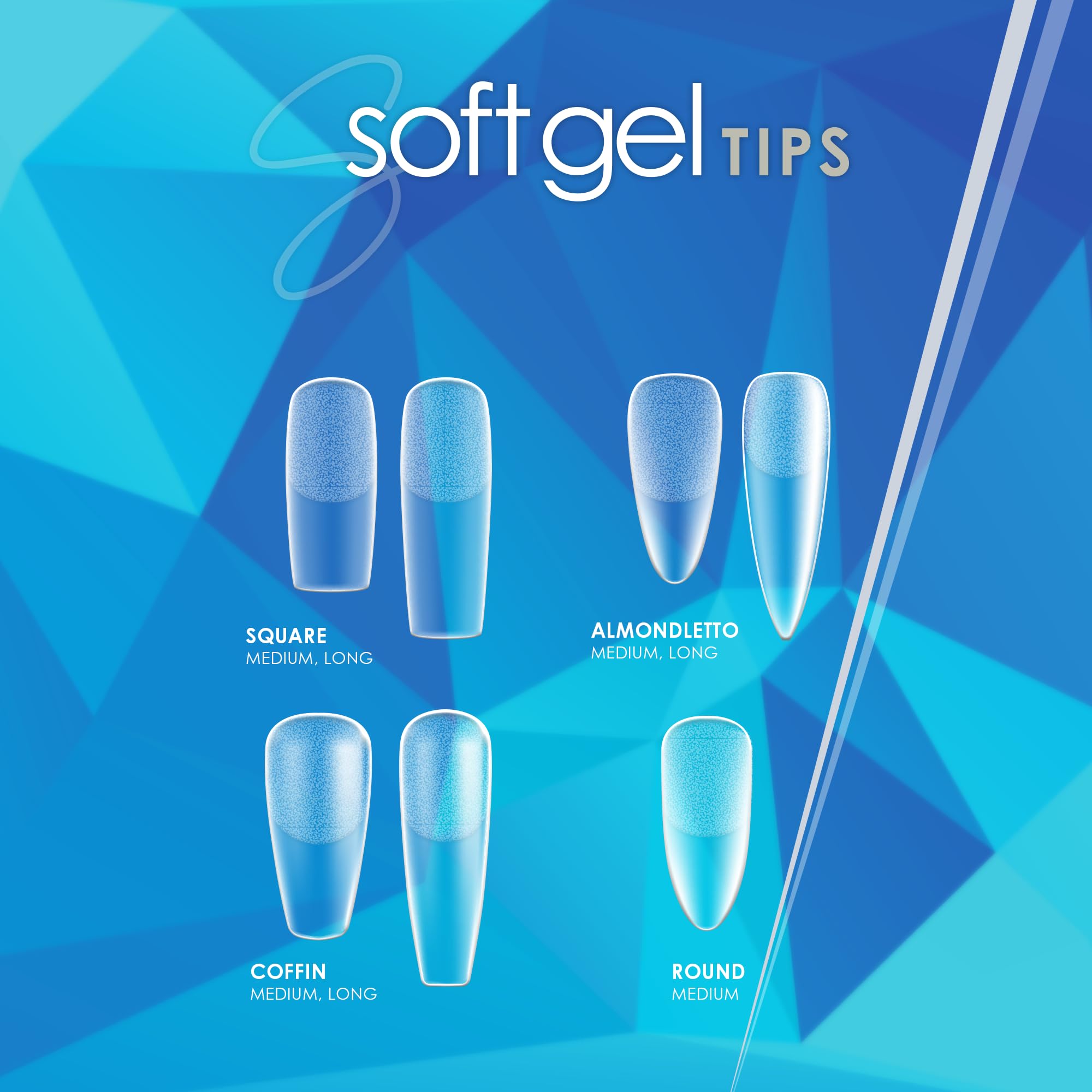 KUPA Soft Gel Tips Ultra Clear Pre-Roughened – Medium Almondletto, 550 pcs