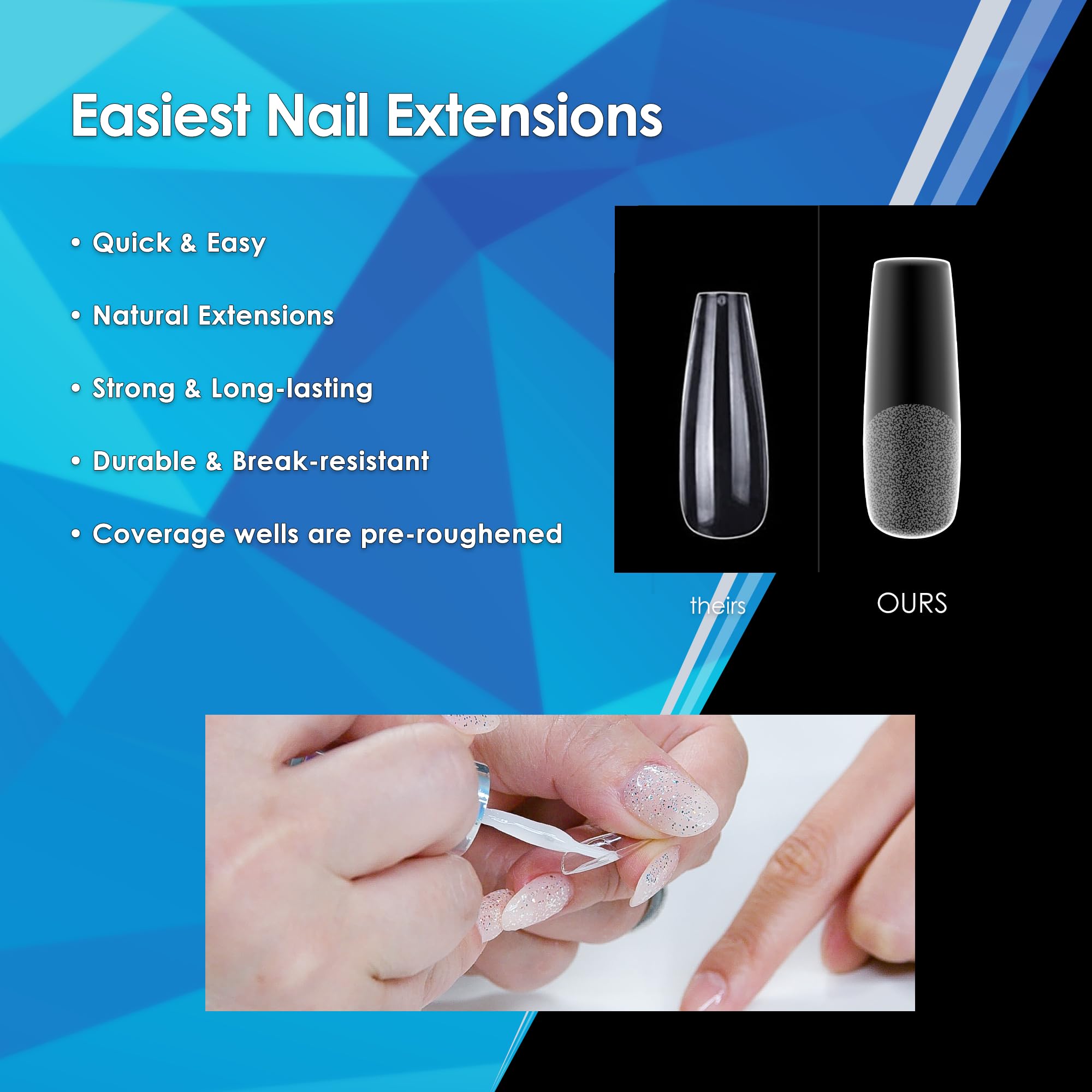 KUPA Soft Gel Tips Ultra Clear Pre-Roughened 550 pcs (Medium Round) – High-Quality Nail Extensions