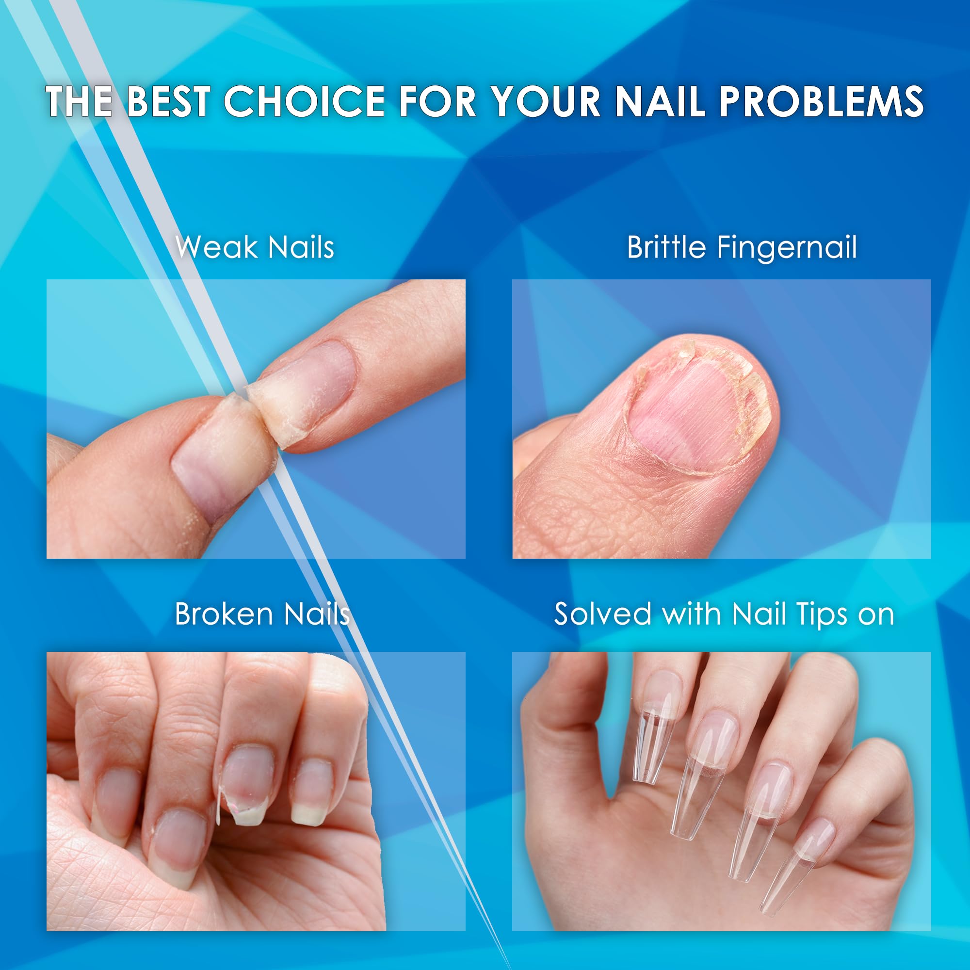 KUPA Soft Gel Tips Ultra Clear Pre-Roughened 550 pcs (Medium Round) – High-Quality Nail Extensions