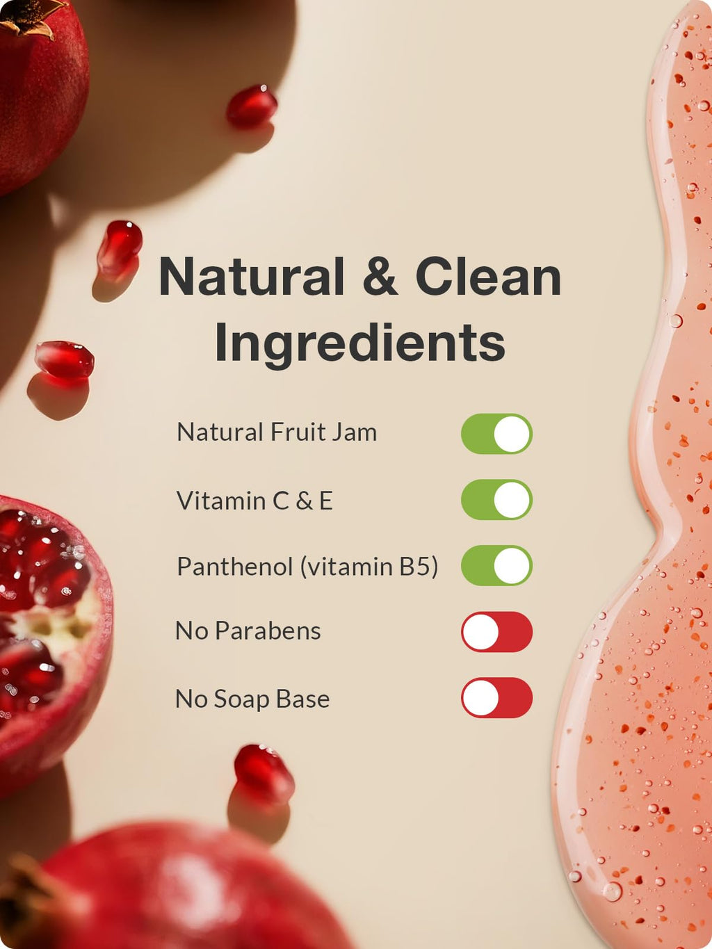 Kustie Pomegranate Jam Body Wash with Real Strawberry Seeds & Niacinamide – Brightening, Gentle Exfoliating Shower Gel – 19.6 fl oz