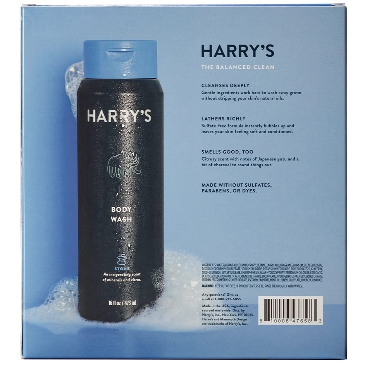 KUTDEP Harry's Men's Body Wash Stone Scent 16 oz Pack of 3 – Rich Foam, Gentle Clean