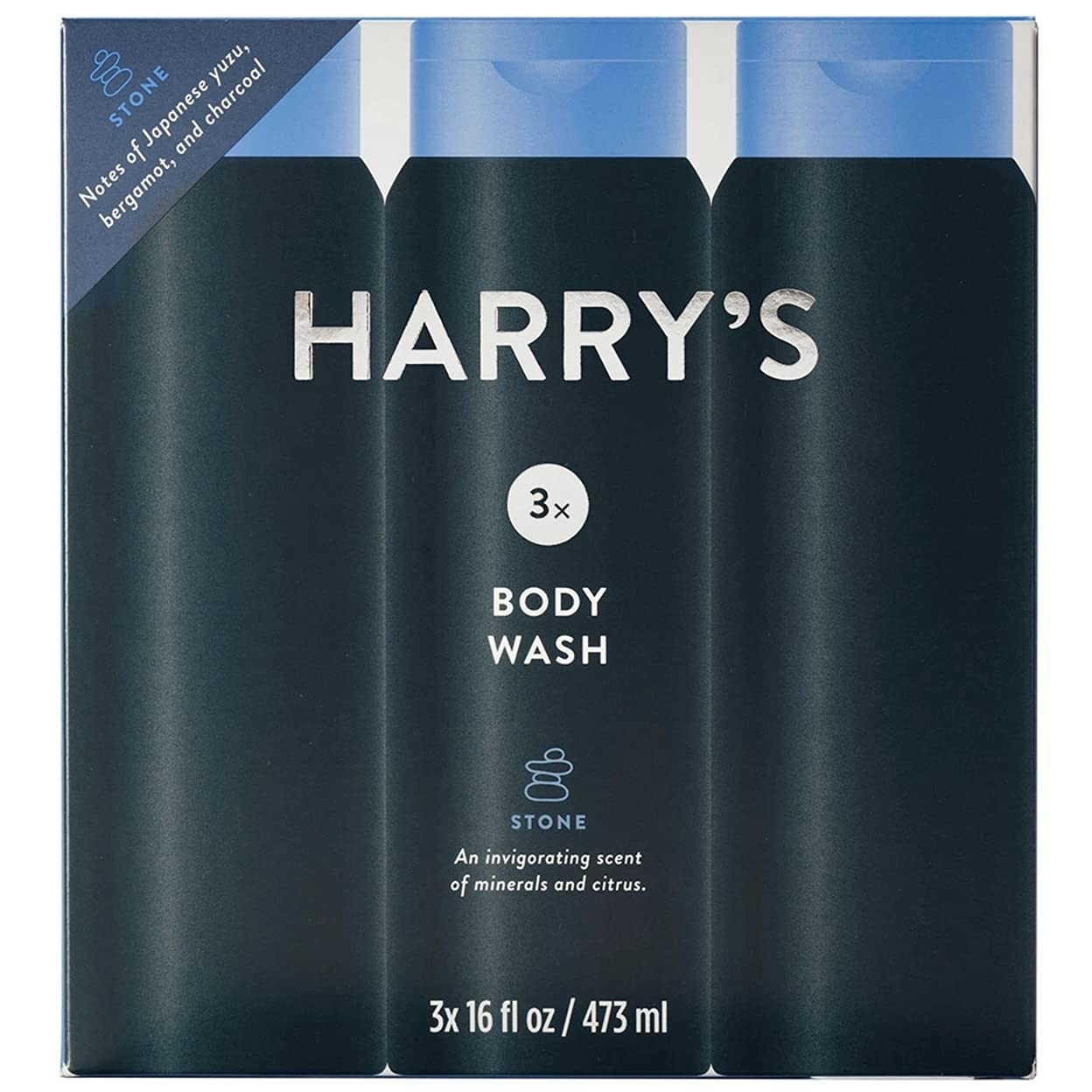 KUTDEP Harry's Men's Body Wash Stone Scent 16 oz Pack of 3 – Rich Foam, Gentle Clean