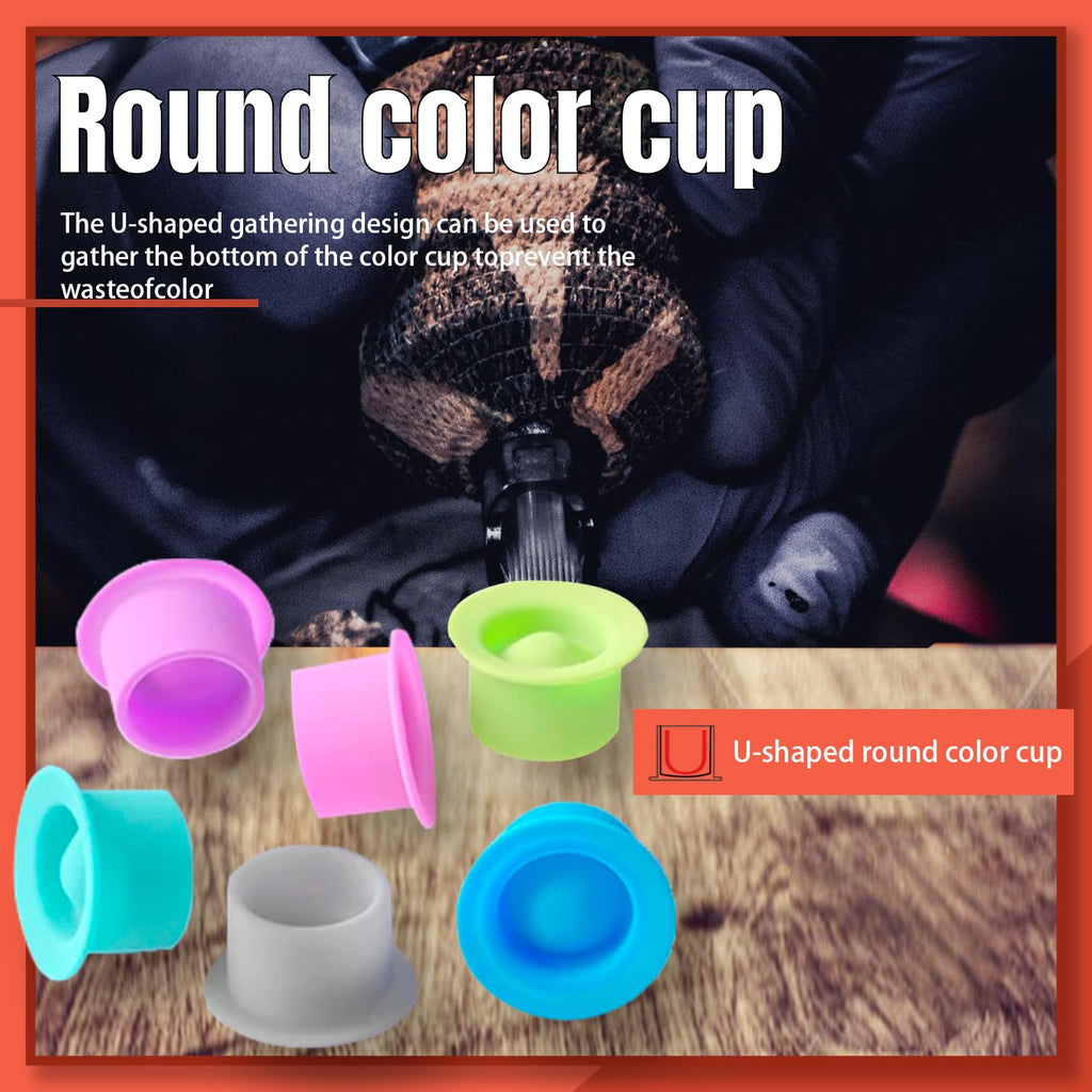 KVM 200pcs Disposable Silicone Tattoo Ink Cups — U‑Shaped Pigment Holders for Eyebrow, Eyeliner & Lip Color