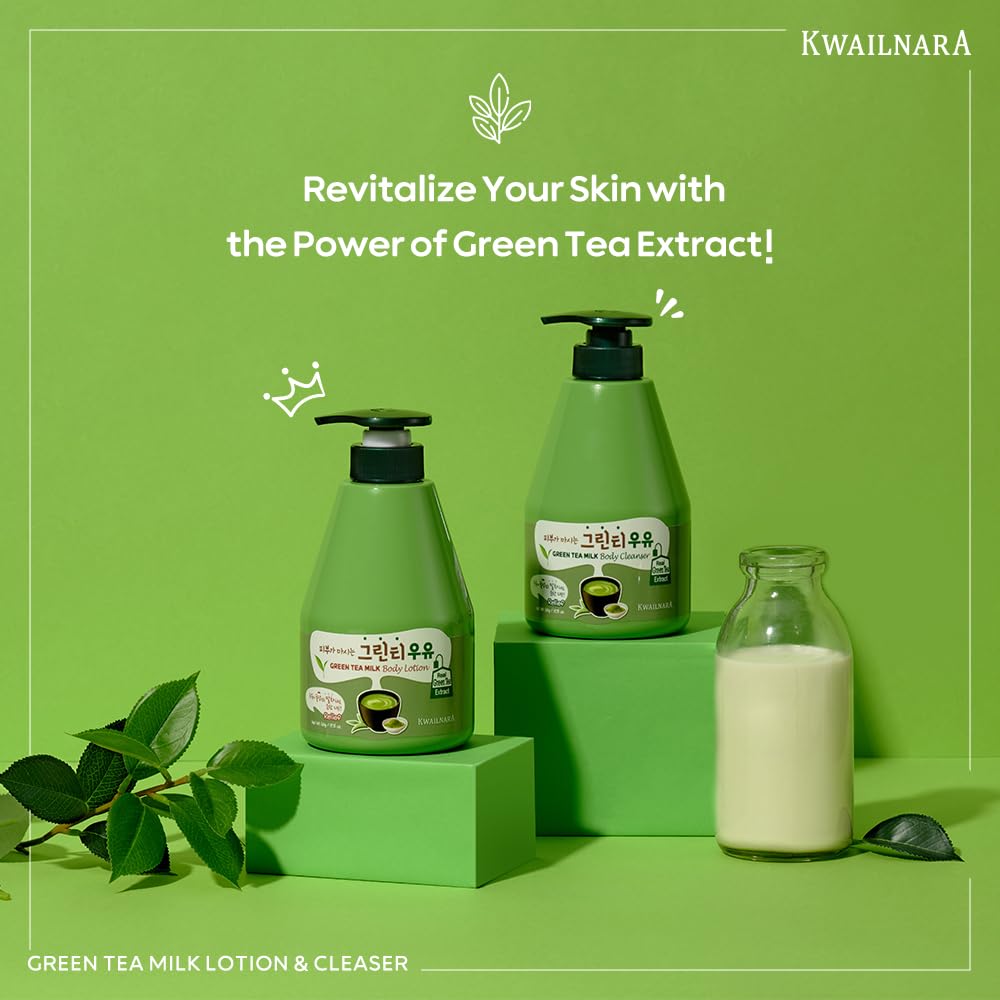 Kwailnara Green Tea Milk Body Wash | Korean Body Cleanser with Milk Protein, Royal Jelly & Green Tea Extract | Paraben-Free