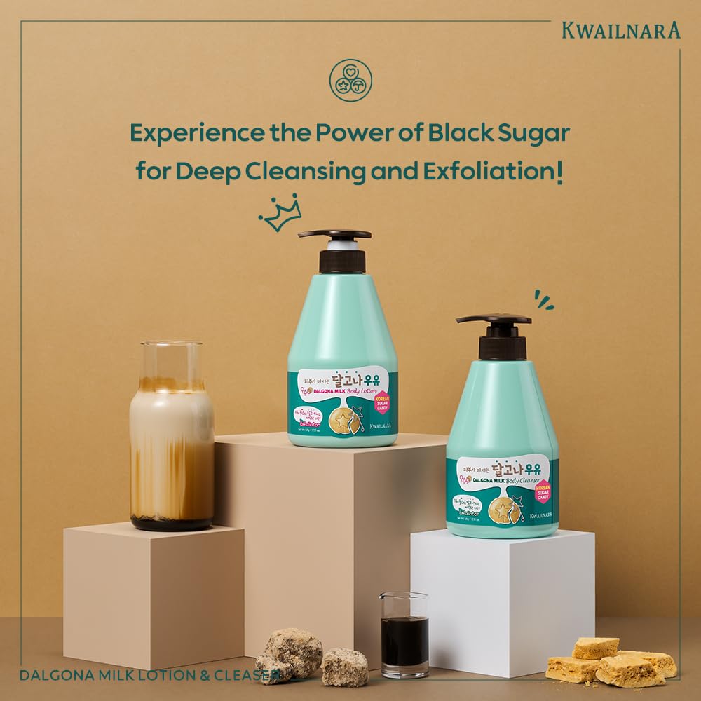 Kwailnara WELCOS Dalgona Milk Body Wash & Lotion Set – Energizing Korean Skincare with Dalgona Extract (560g each)