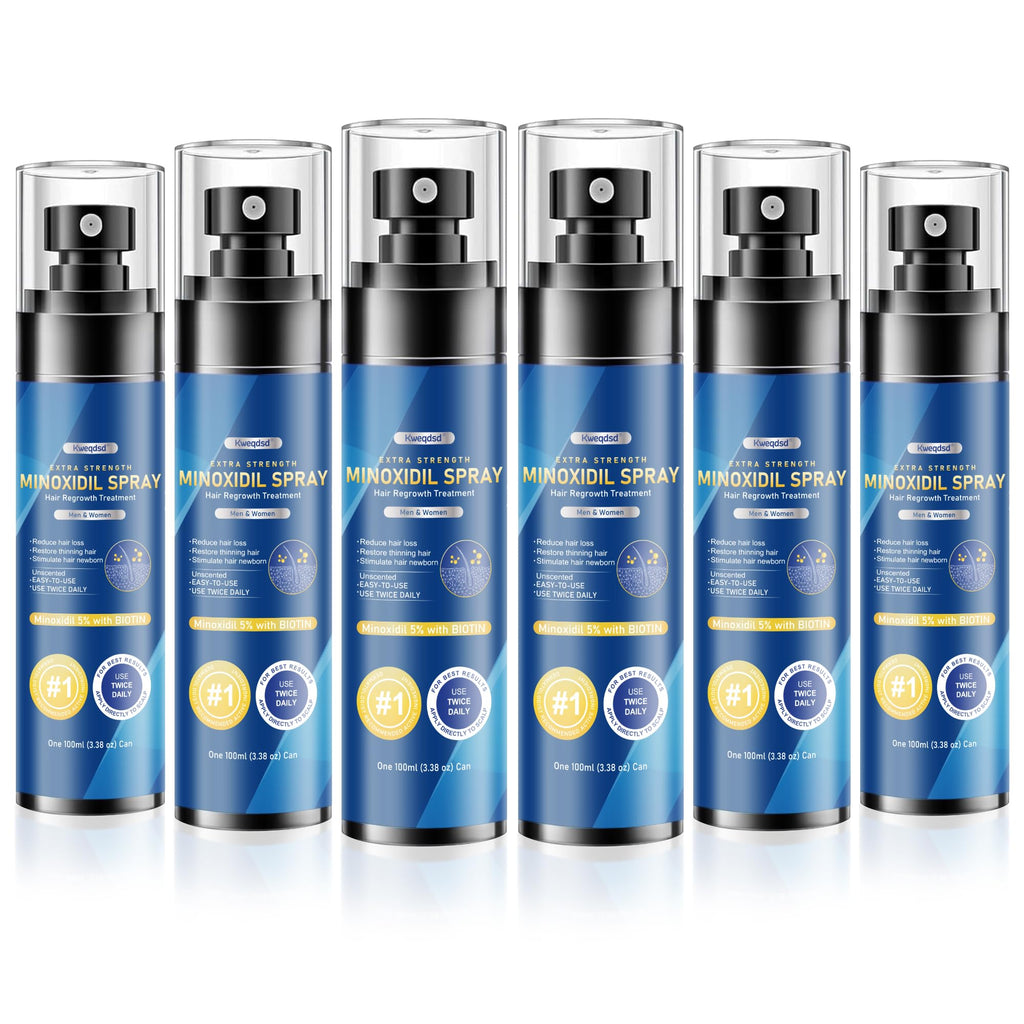 Kweqdsd 5% Minoxidil Spray for Men – 6 Pack, 21oz, Biotin Infused Hair & Beard Growth