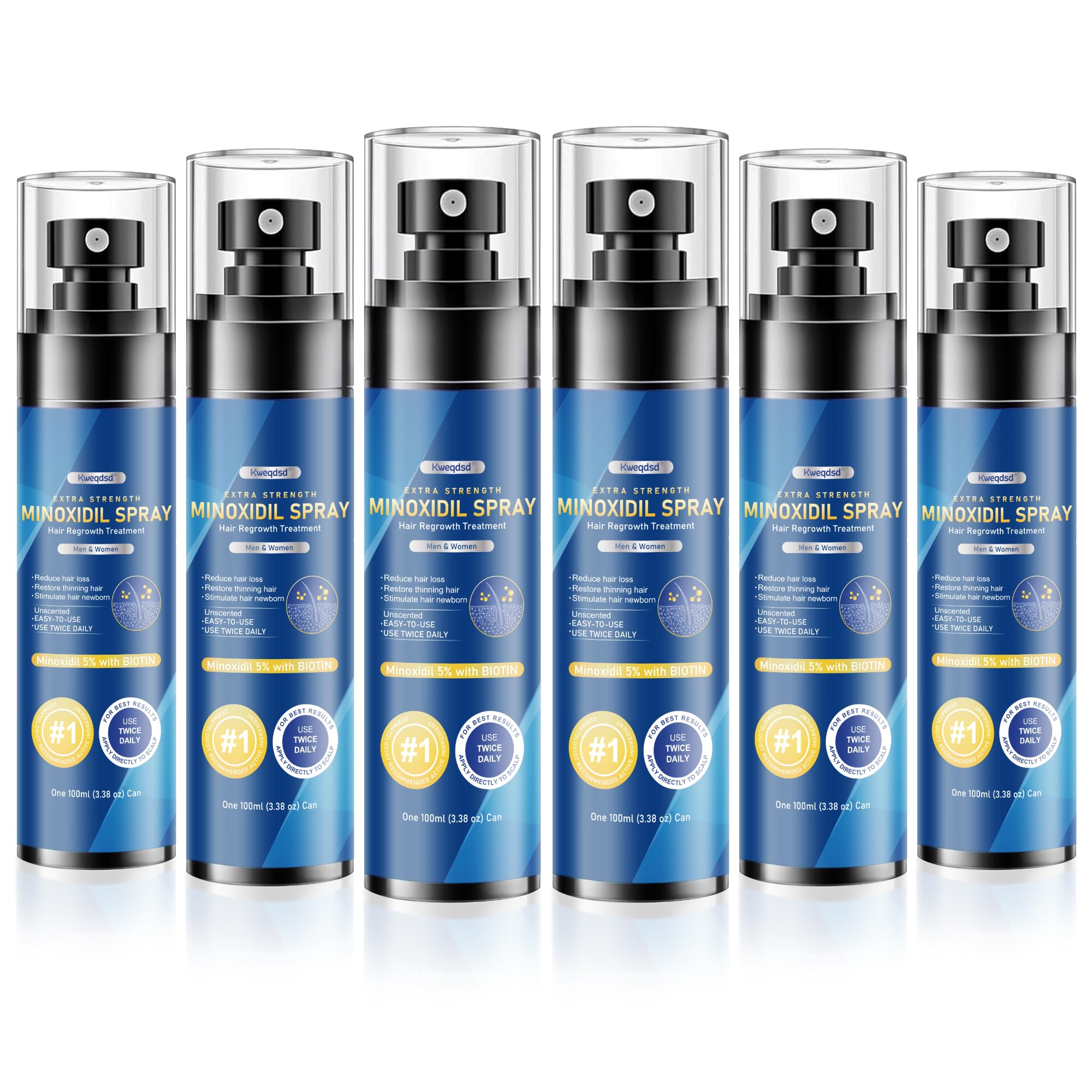 Kweqdsd 5% Minoxidil Spray for Men – 6 Pack, 21oz, Biotin Infused Hair & Beard Growth