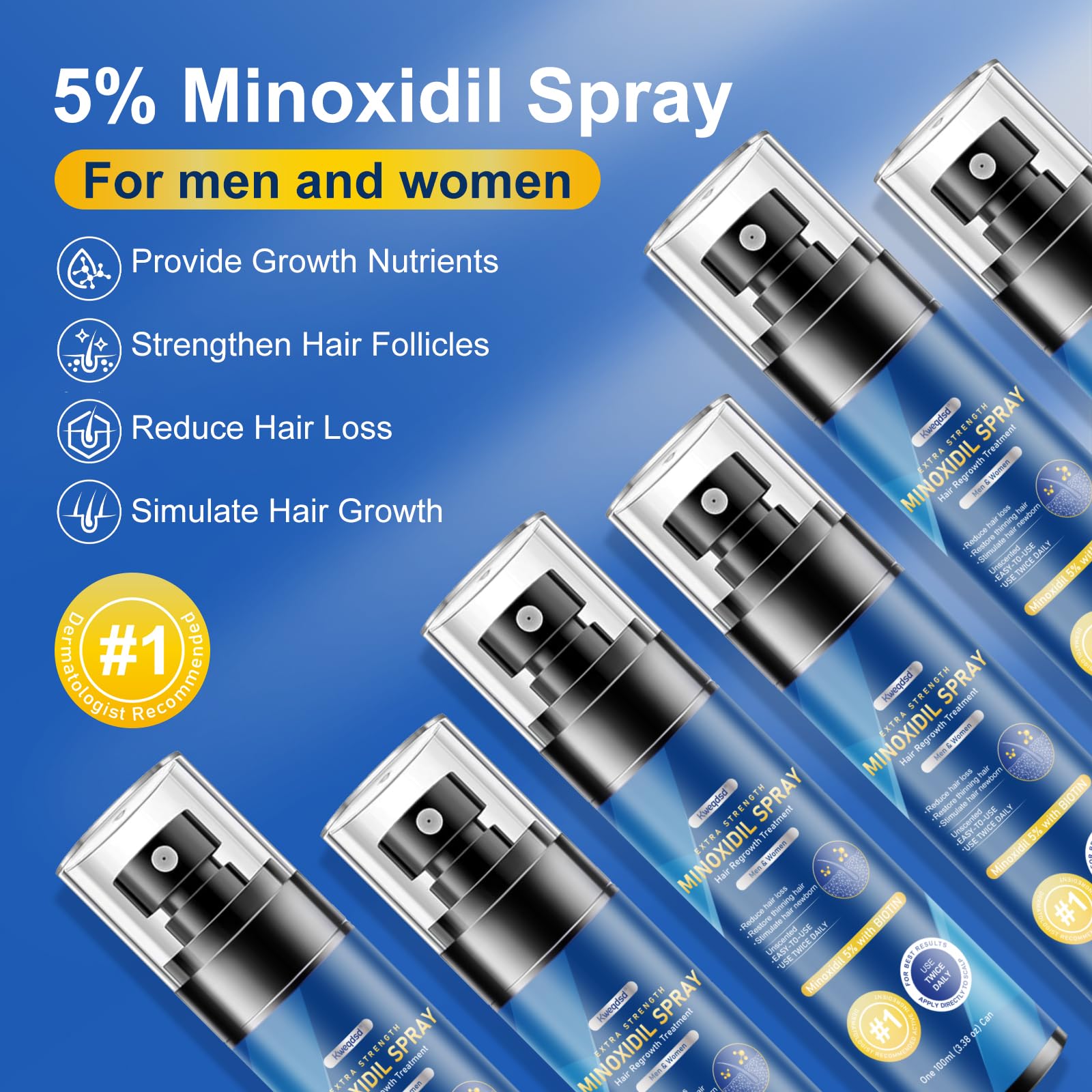 Kweqdsd 5% Minoxidil Spray for Men – 6 Pack, 21oz, Biotin Infused Hair & Beard Growth