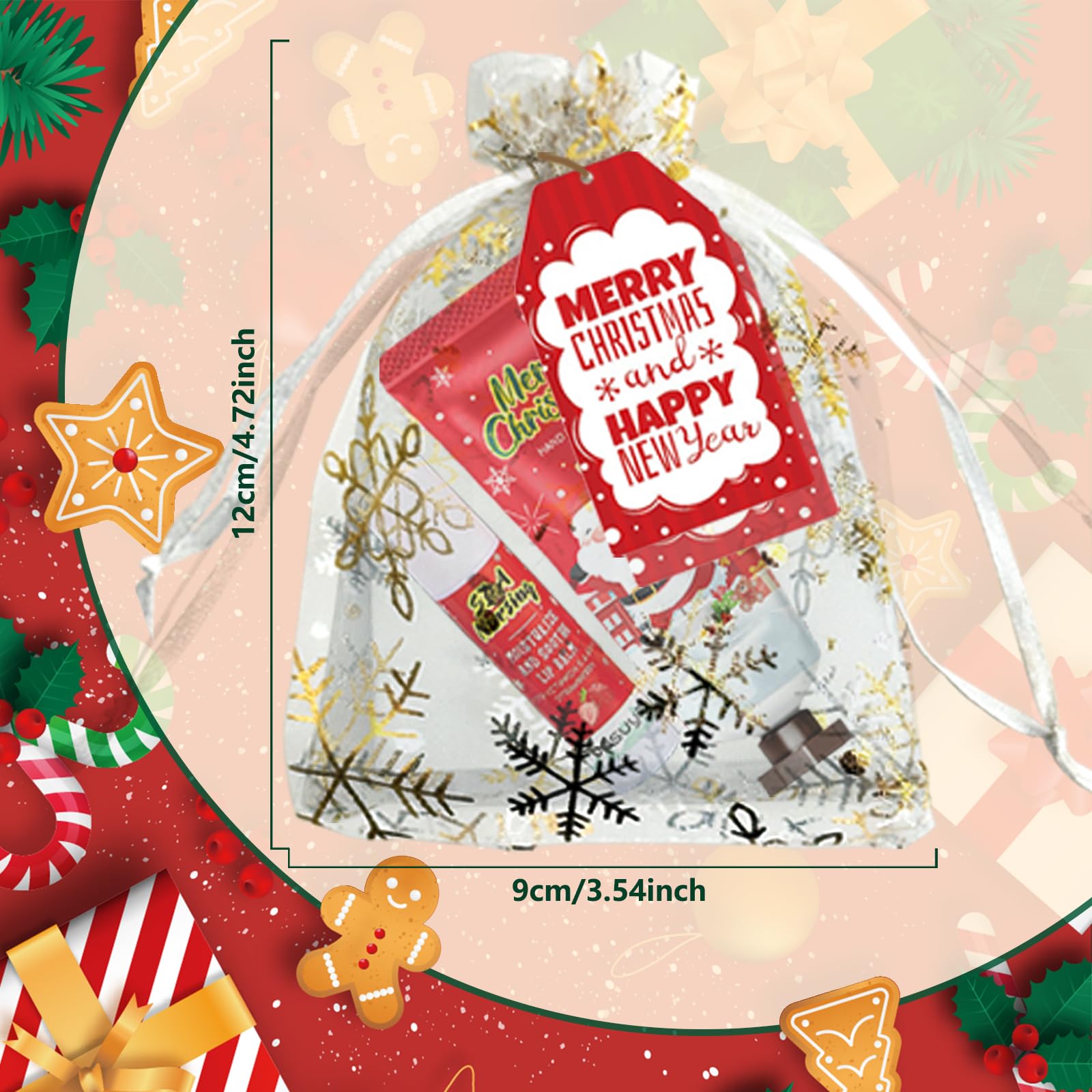 KWOLYKIM 30-Set Christmas Hand Cream & Lip Balm Gift Set — Bulk Party Favors with Snowflake Organza Bags
