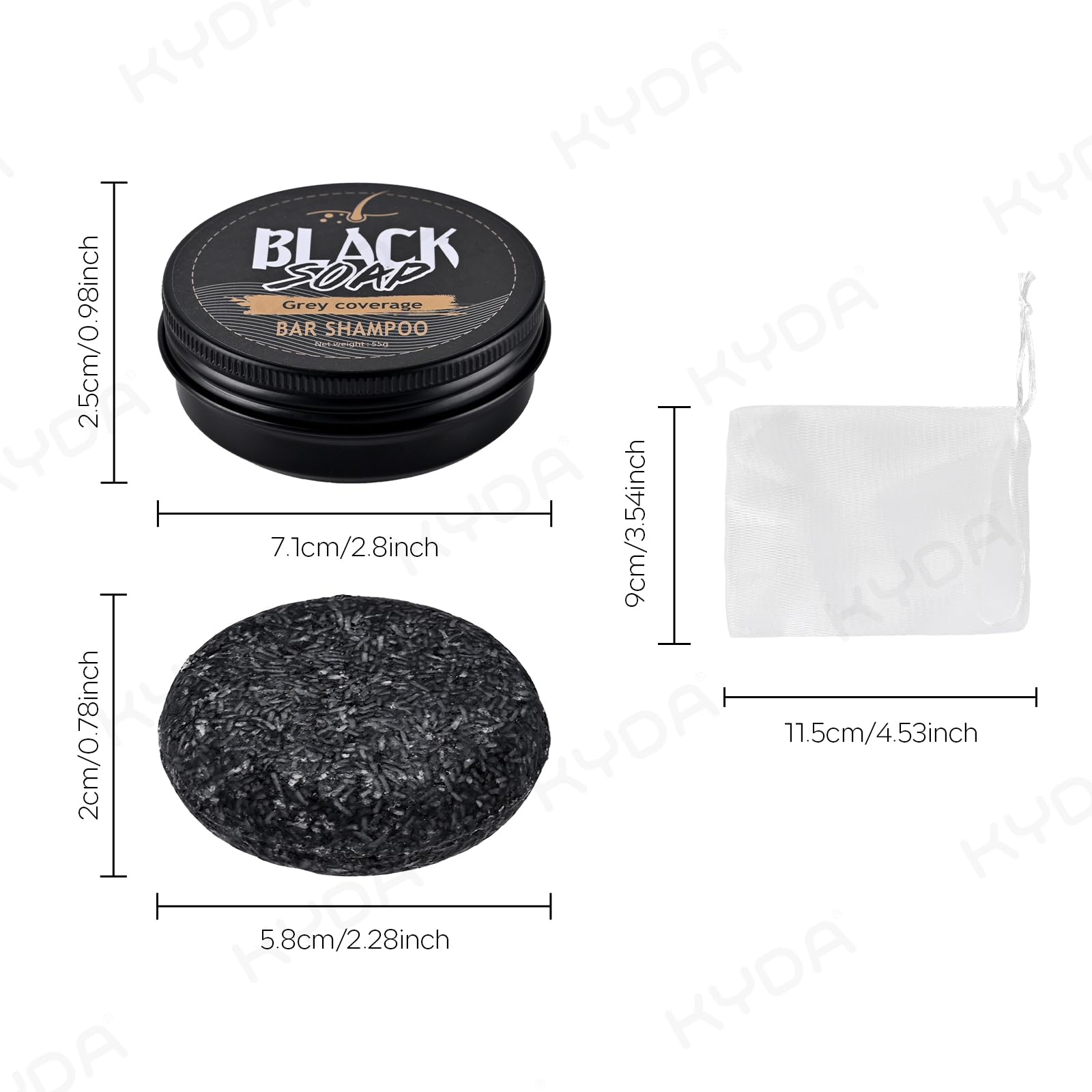 KYDA 3-Pack Gray Hair Reverse Bar Soap – Black Shampoo Bar for Darkening, Deep Clean & Nourish Scalp
