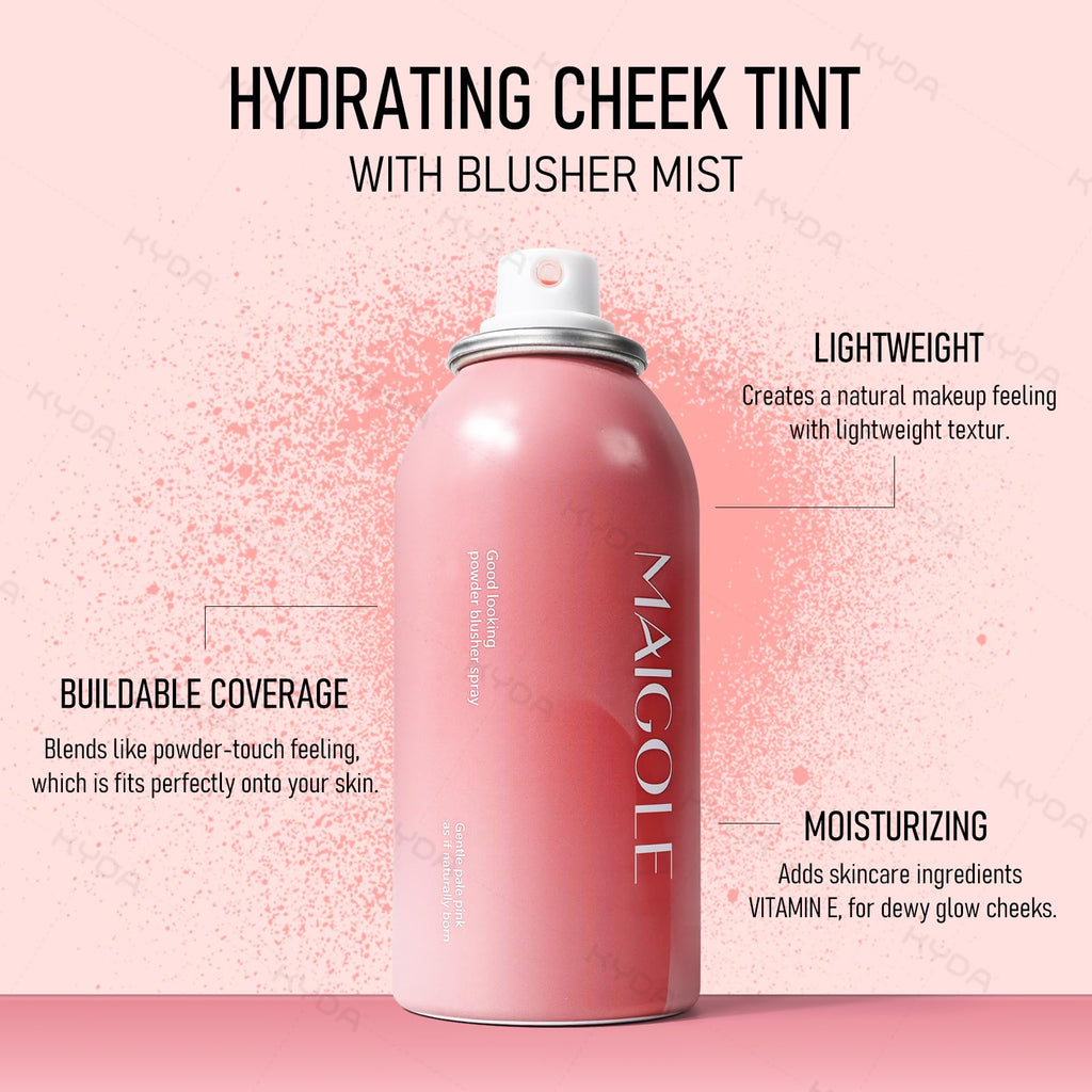 KYDA Liquid Blush Spray Natural Pink | Buildable Dewy Glow, 1.69 fl oz