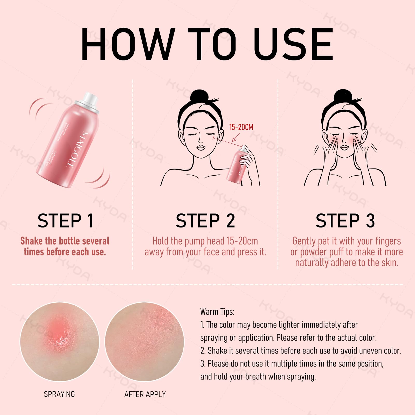 KYDA Liquid Blush Spray Natural Pink | Buildable Dewy Glow, 1.69 fl oz