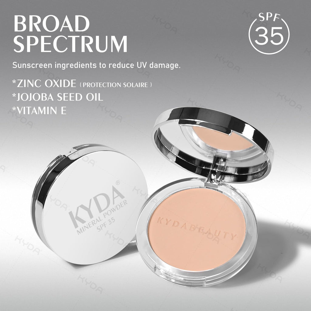 KYDA Mineral Powder SPF 35 — 4-in-1 Matte Pressed Foundation with Concealer, Setting & Sun Protection (Medium)