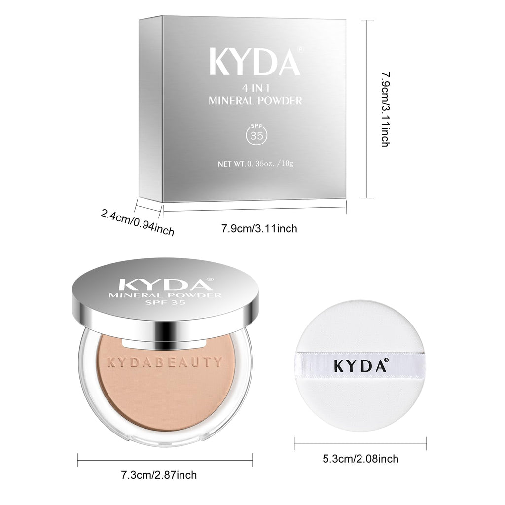 KYDA Mineral Powder SPF 35 — 4-in-1 Matte Pressed Foundation with Concealer, Setting & Sun Protection (Medium)