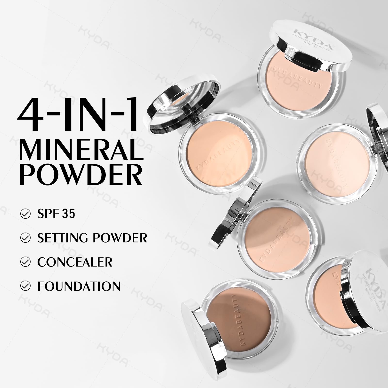 KYDA Mineral Powder SPF 35 — 4-in-1 Matte Pressed Foundation with Concealer, Setting & Sun Protection (Medium)