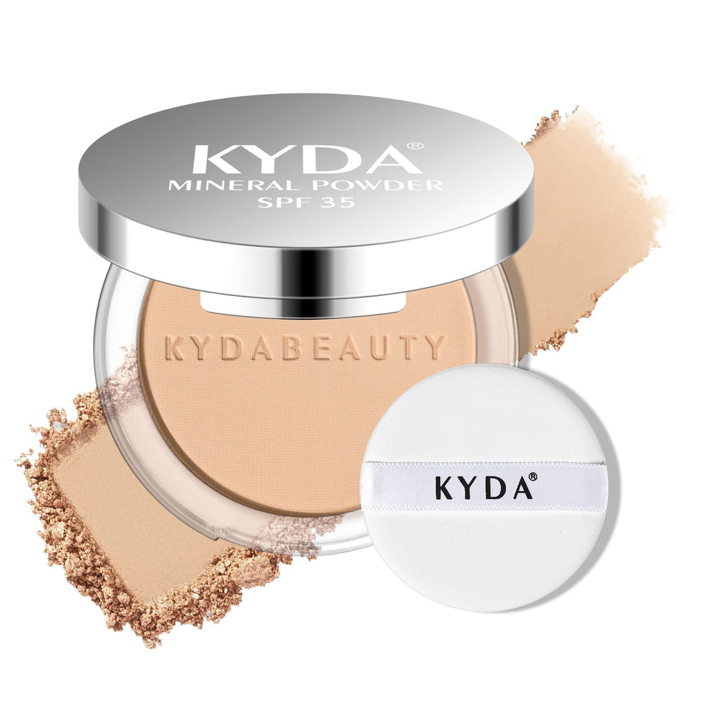 KYDA Mineral Powder SPF 35 — 4-in-1 Matte Pressed Foundation with Concealer, Setting & Sun Protection (Medium)