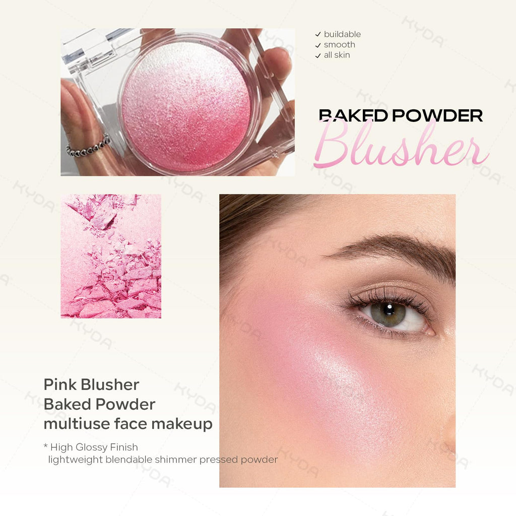 KYDA Pink Baked Blush – Multi-Tone Glow Powder for Cheeks & Highlight (0.53 oz)