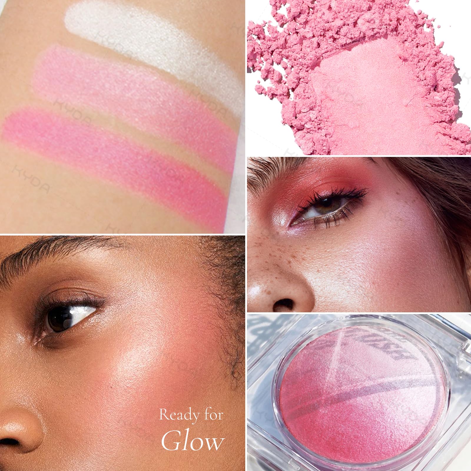 KYDA Pink Baked Blush – Multi-Tone Glow Powder for Cheeks & Highlight (0.53 oz)