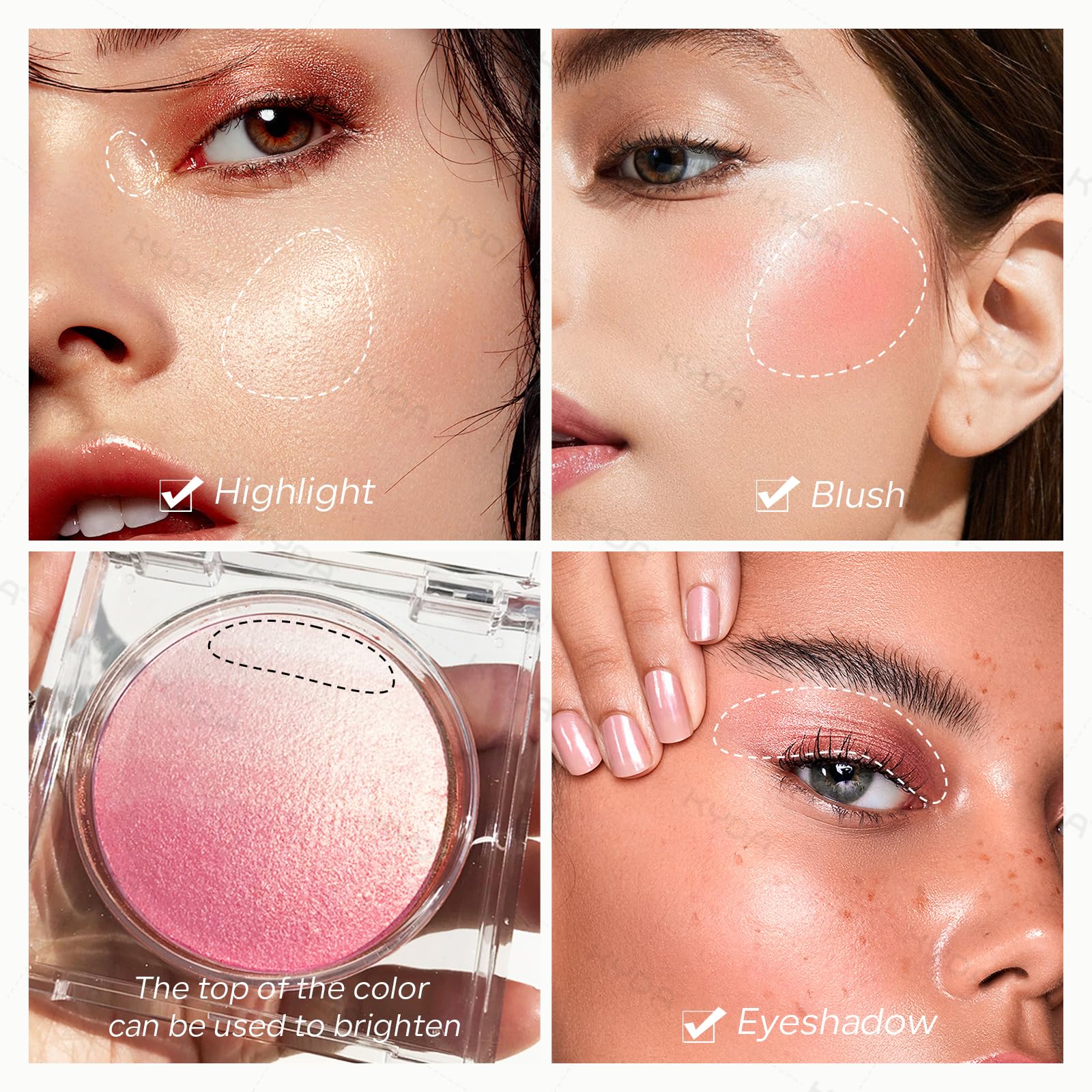 KYDA Pink Baked Blush – Multi-Tone Glow Powder for Cheeks & Highlight (0.53 oz)