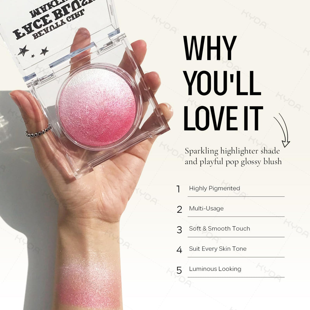 KYDA Pink Baked Blush – Multi-Tone Glow Powder for Cheeks & Highlight (0.53 oz)