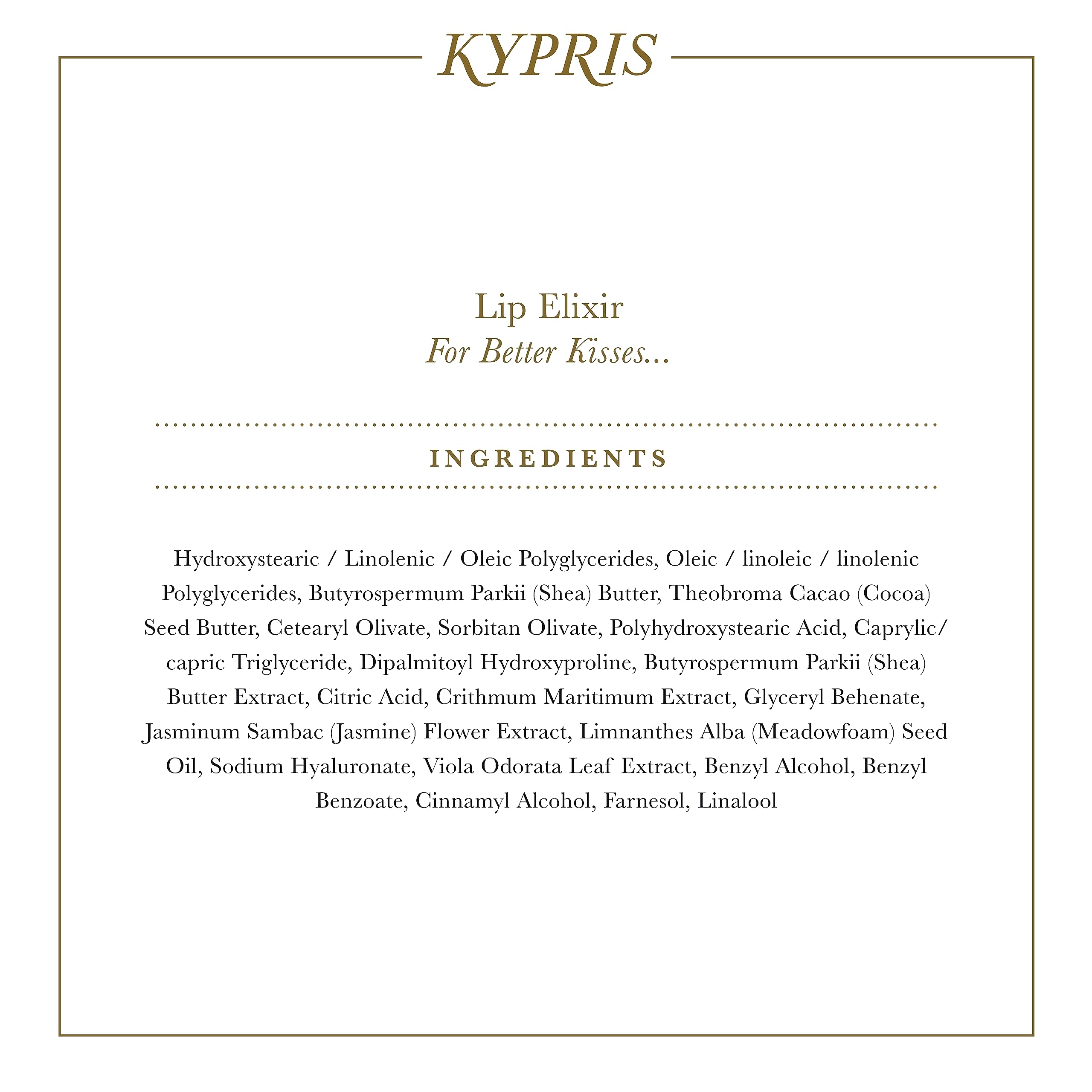 KYPRIS Lip Elixir Balm – Softening Hyaluronic Acid Lip Treatment with Jasmine & Shea (0.17 oz / 5 g)
