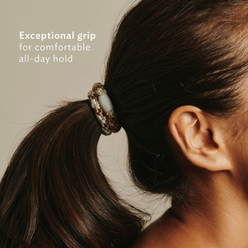 L. Erickson Brown Hair Ties for Thick Hair – 8 Pack, Metallic Bronze, No-Crease, Strong Hold